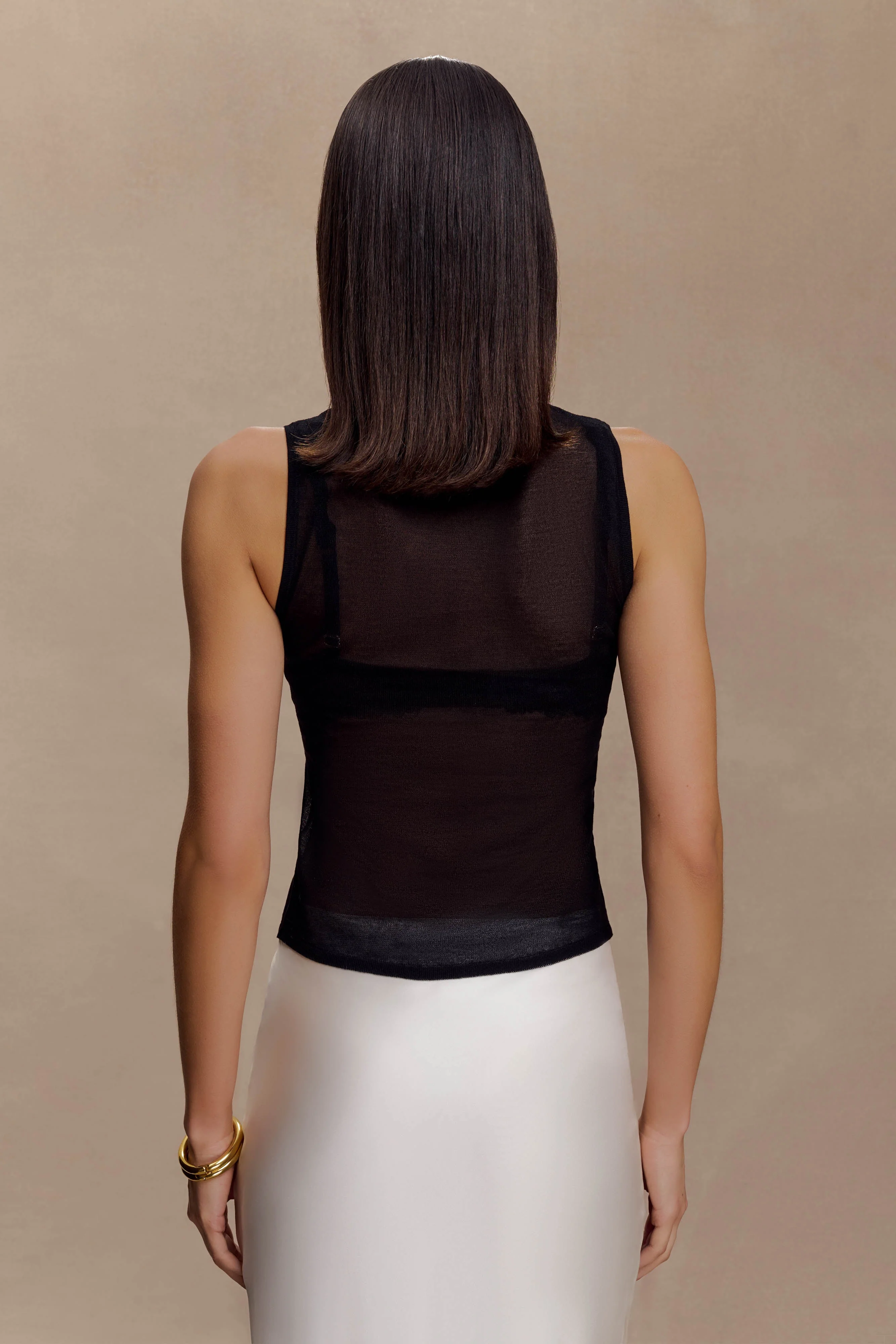 Dollie Sheer Knit Tank Top - Black
