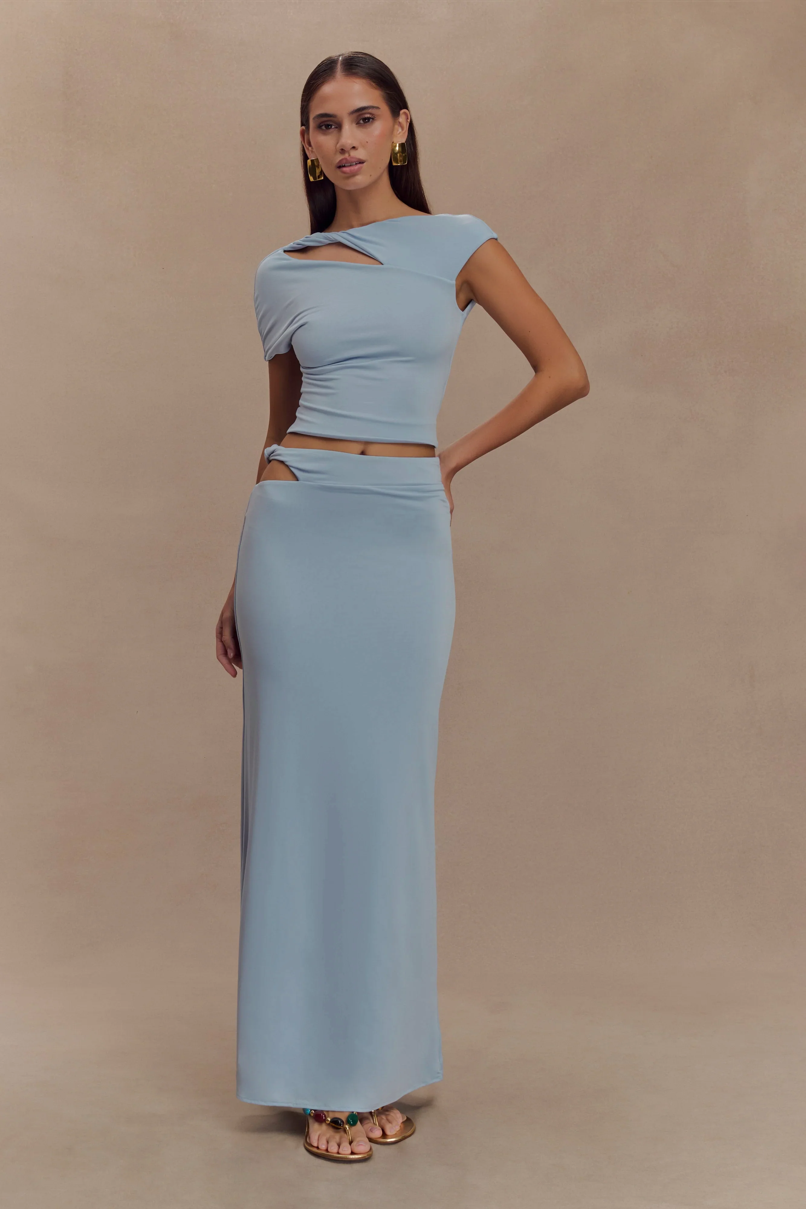 Haven Slinky Twist Midi Skirt - Pale Blue