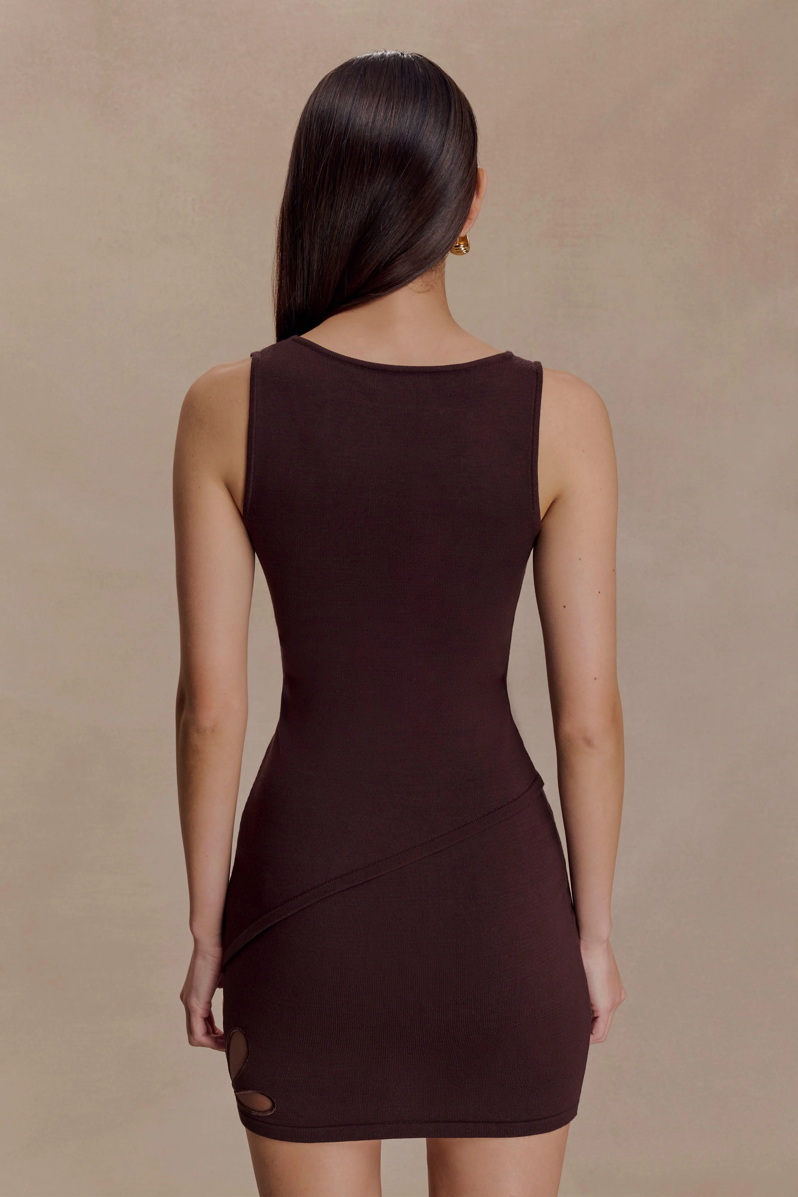 Brock Asymmetrical Neckline Knit Top - Dark Chocolate