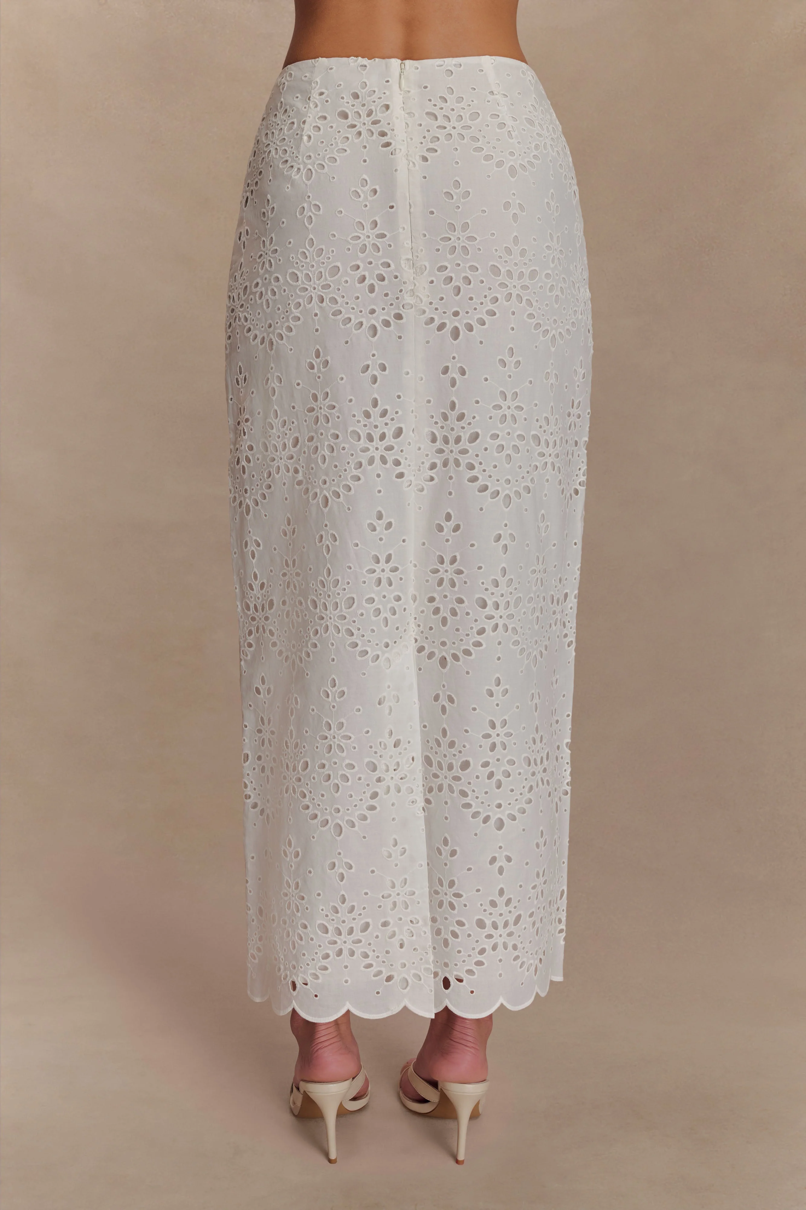 Kensley Broderie Midi Skirt - White