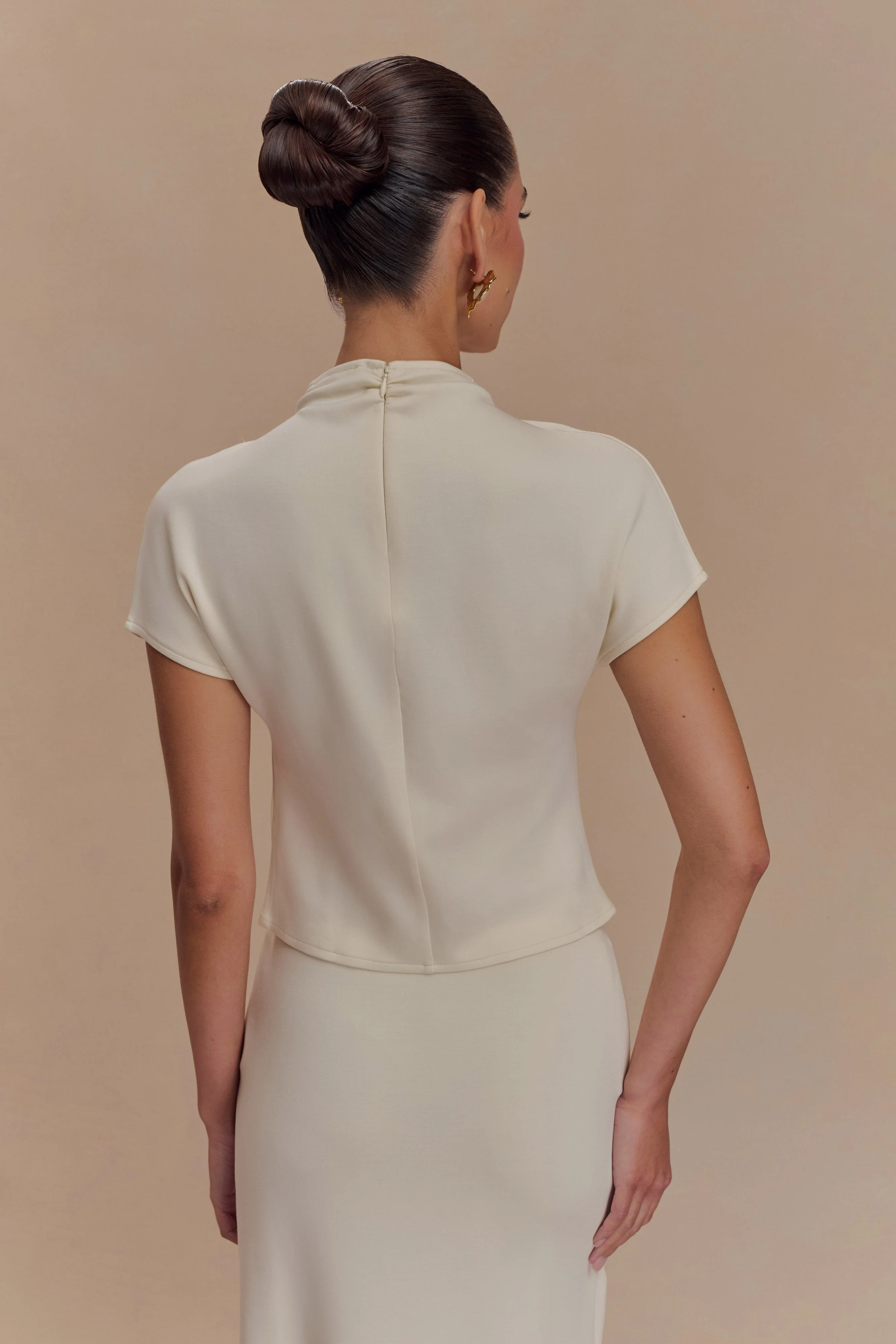 Eris High Neck Scuba Jersey Top - Ivory