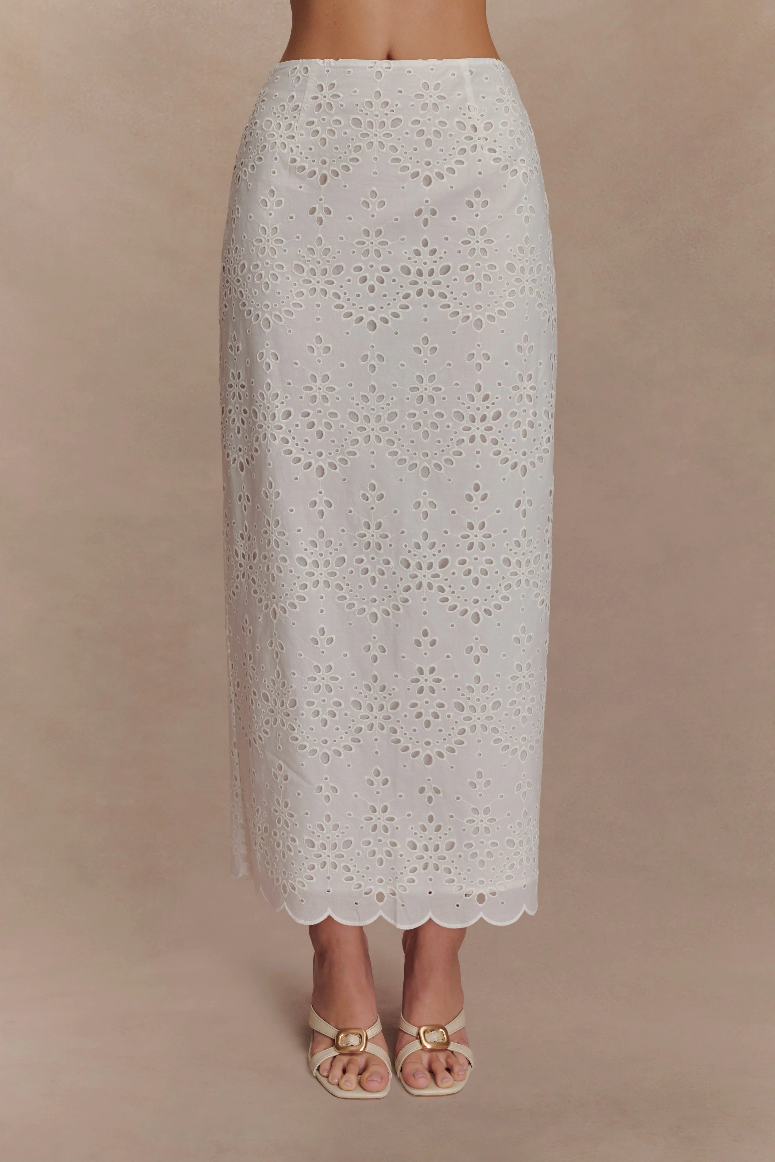 Kensley Broderie Midi Skirt - White