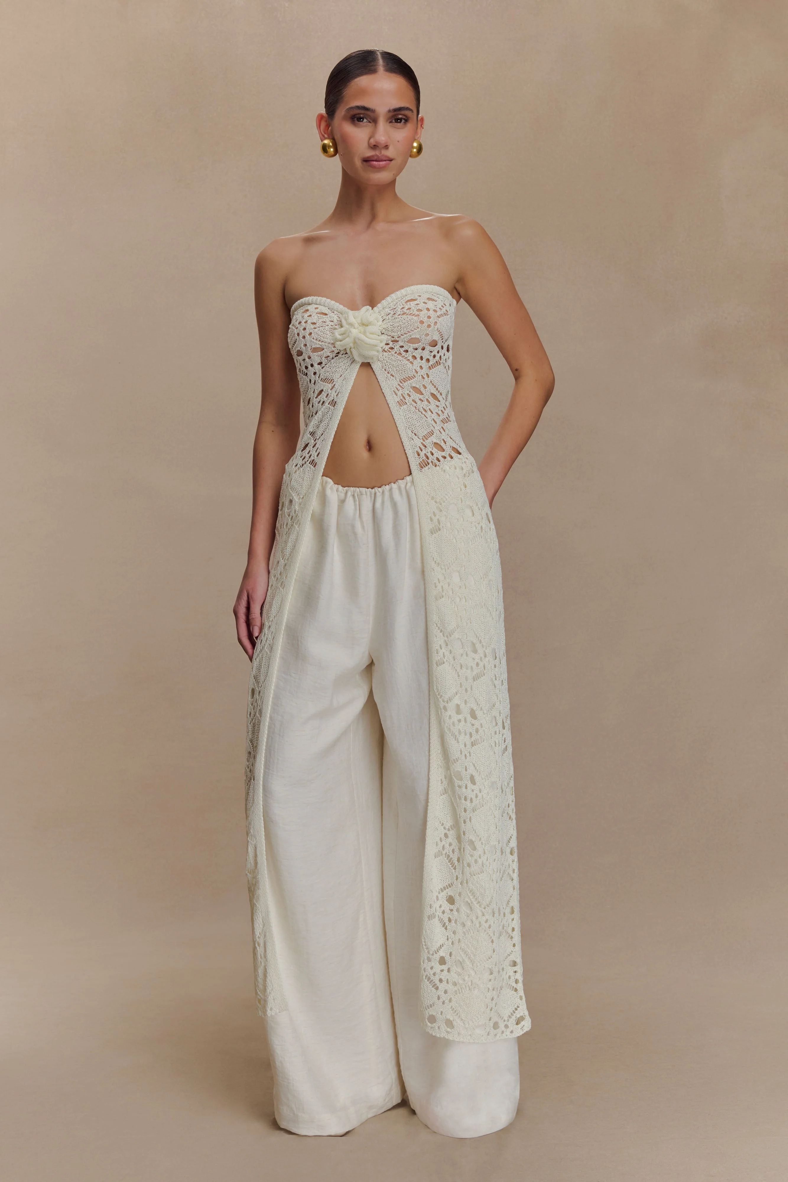 Aeline Strapless Crochet Knit Top - Ivory