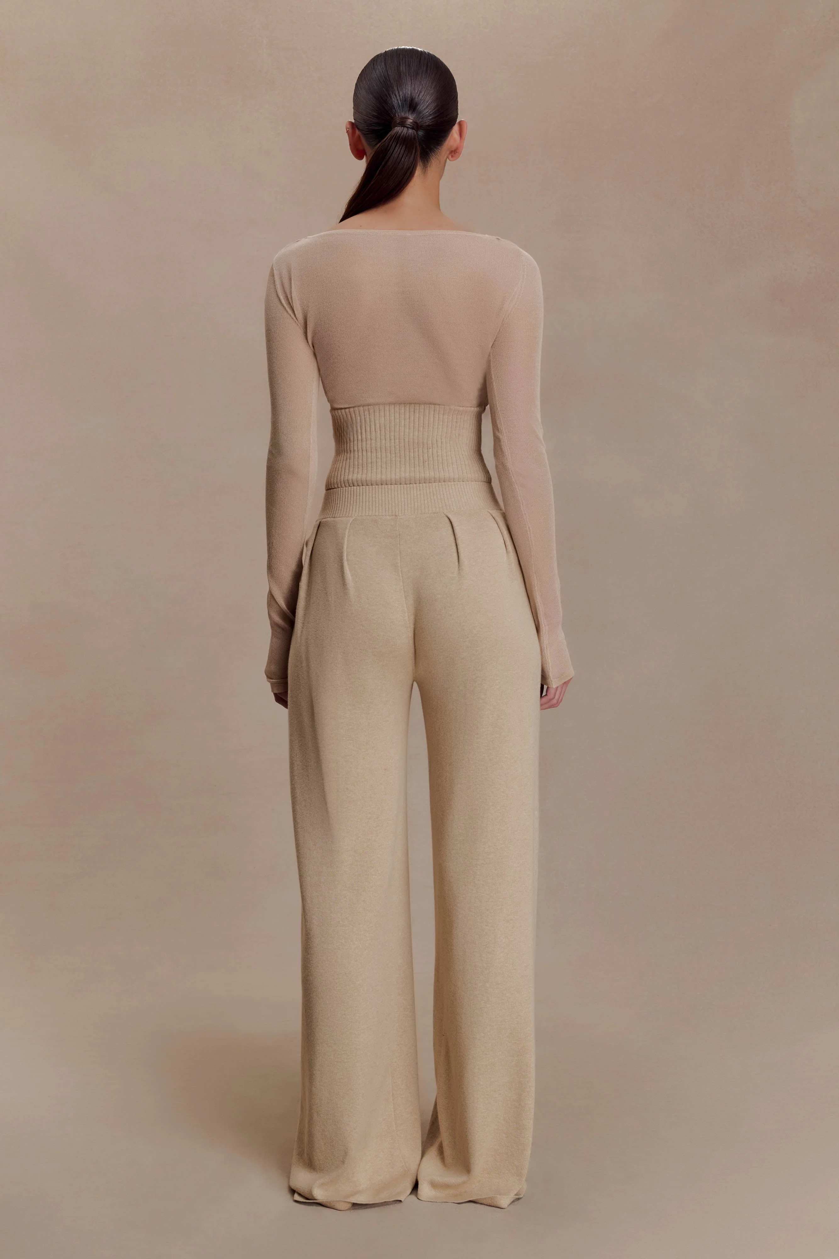 Frannie Gathered Silk Blend Knit Pants - Sand