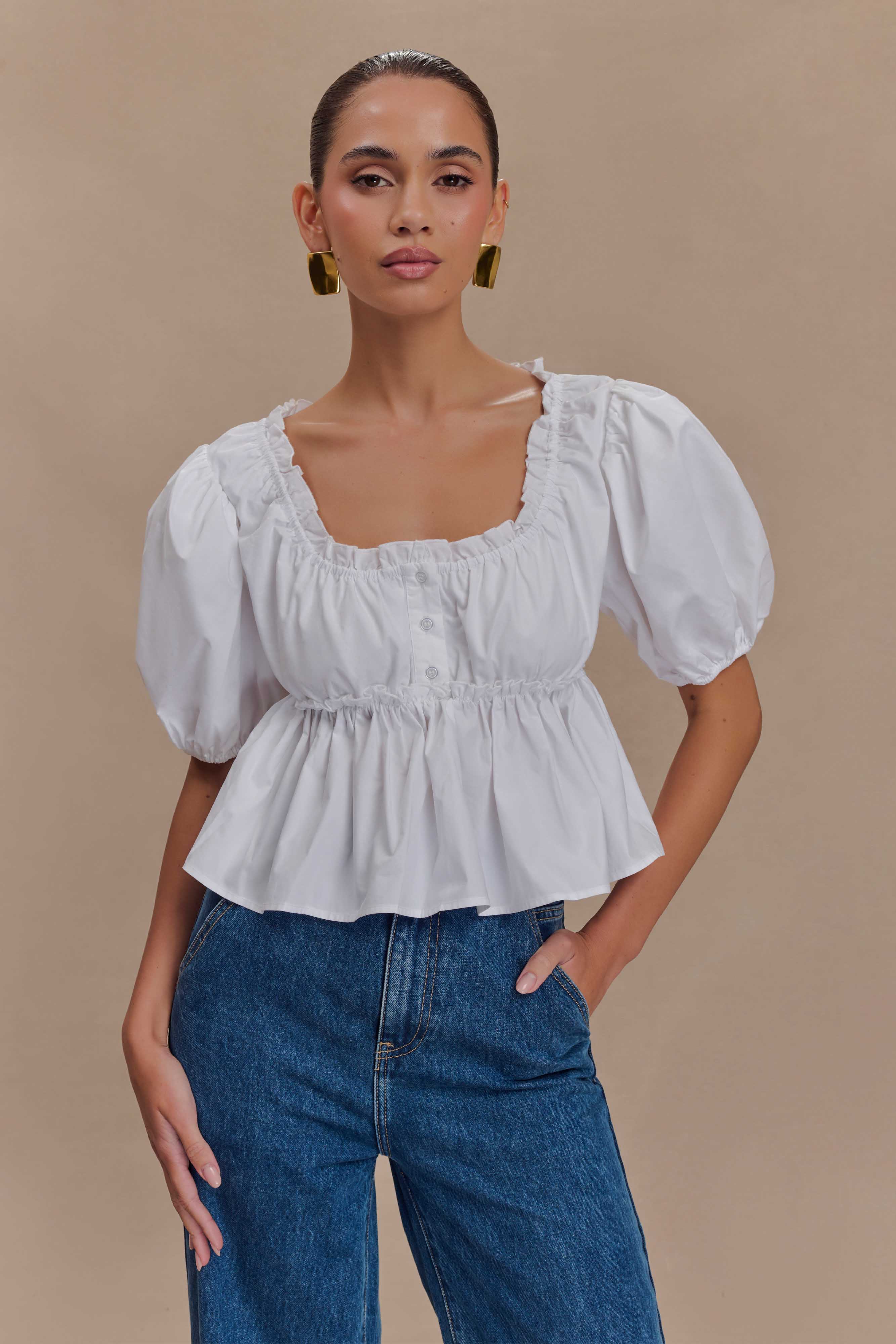 Magdalena Puff Crop Top - White