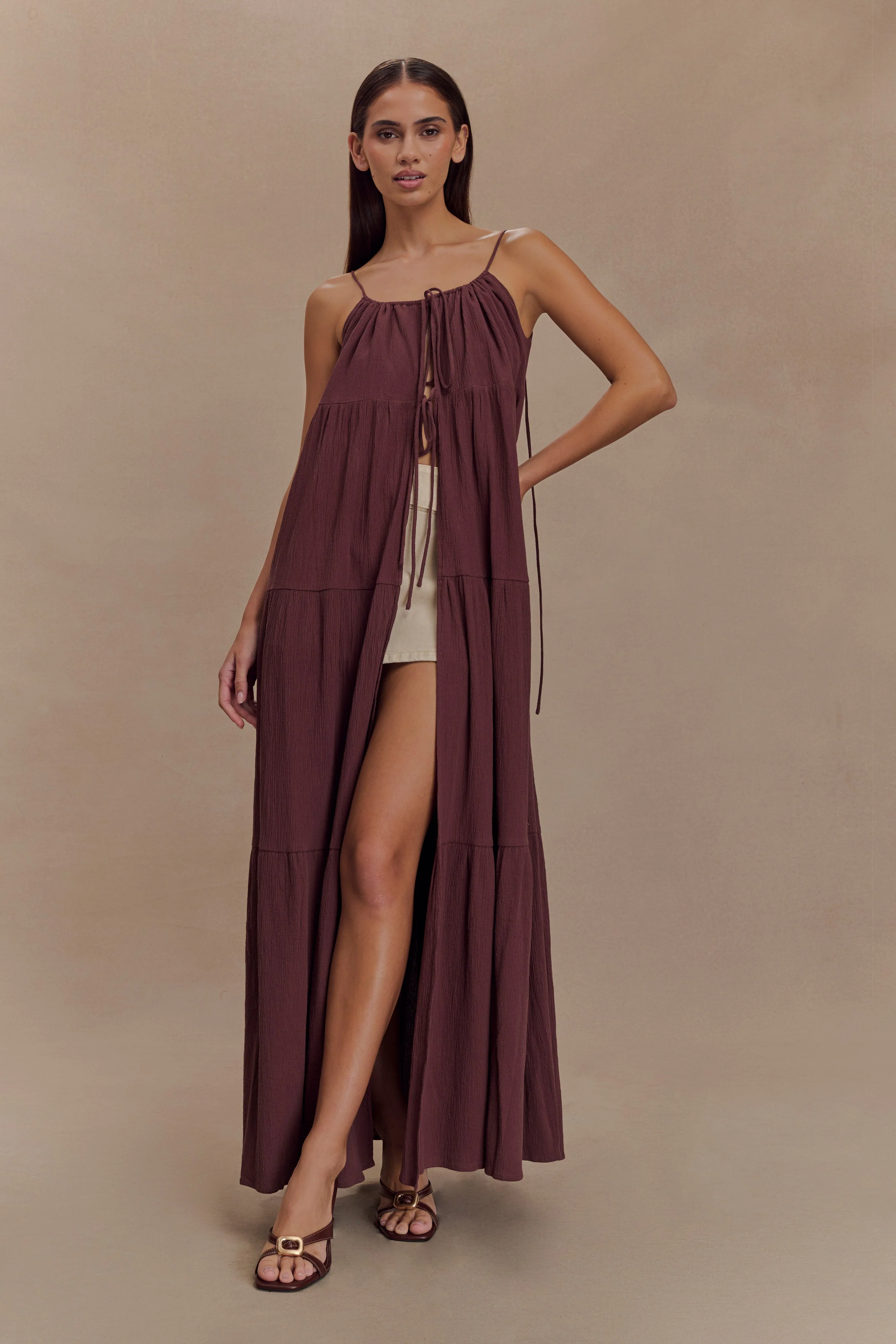 Lenny Front Tie Top - Chocolate