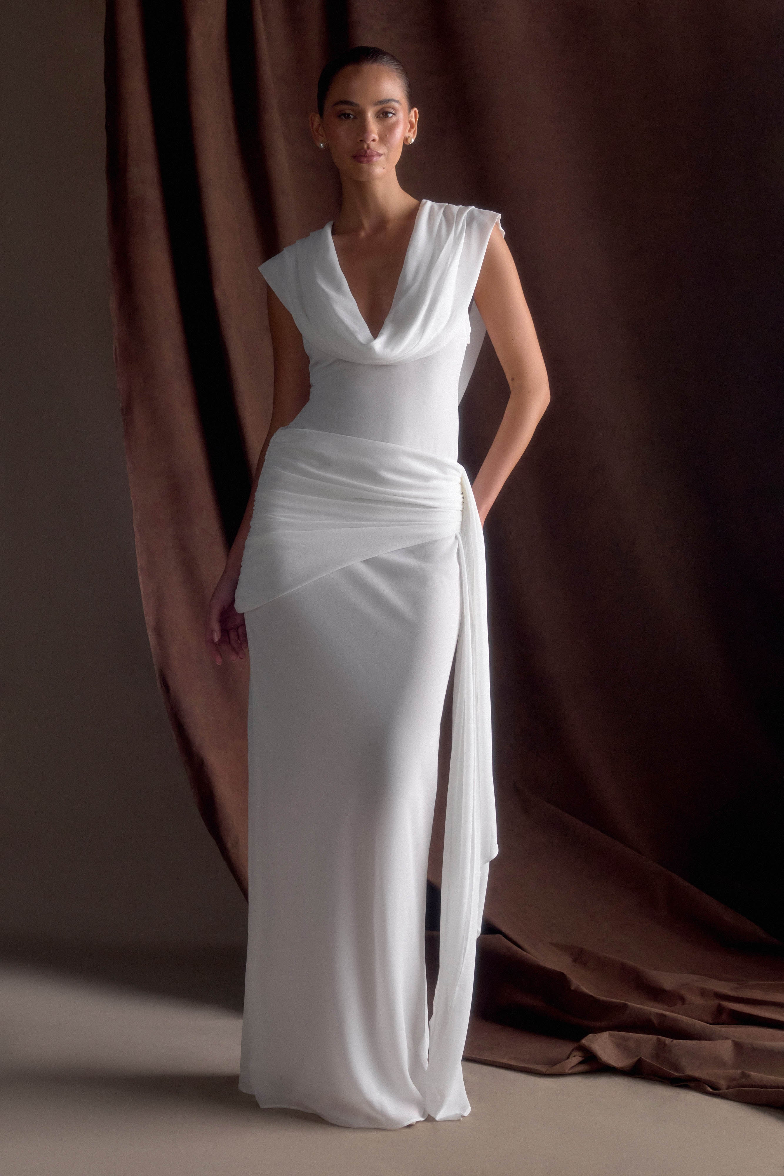 Giulia Chiffon Draped Maxi Dress - White