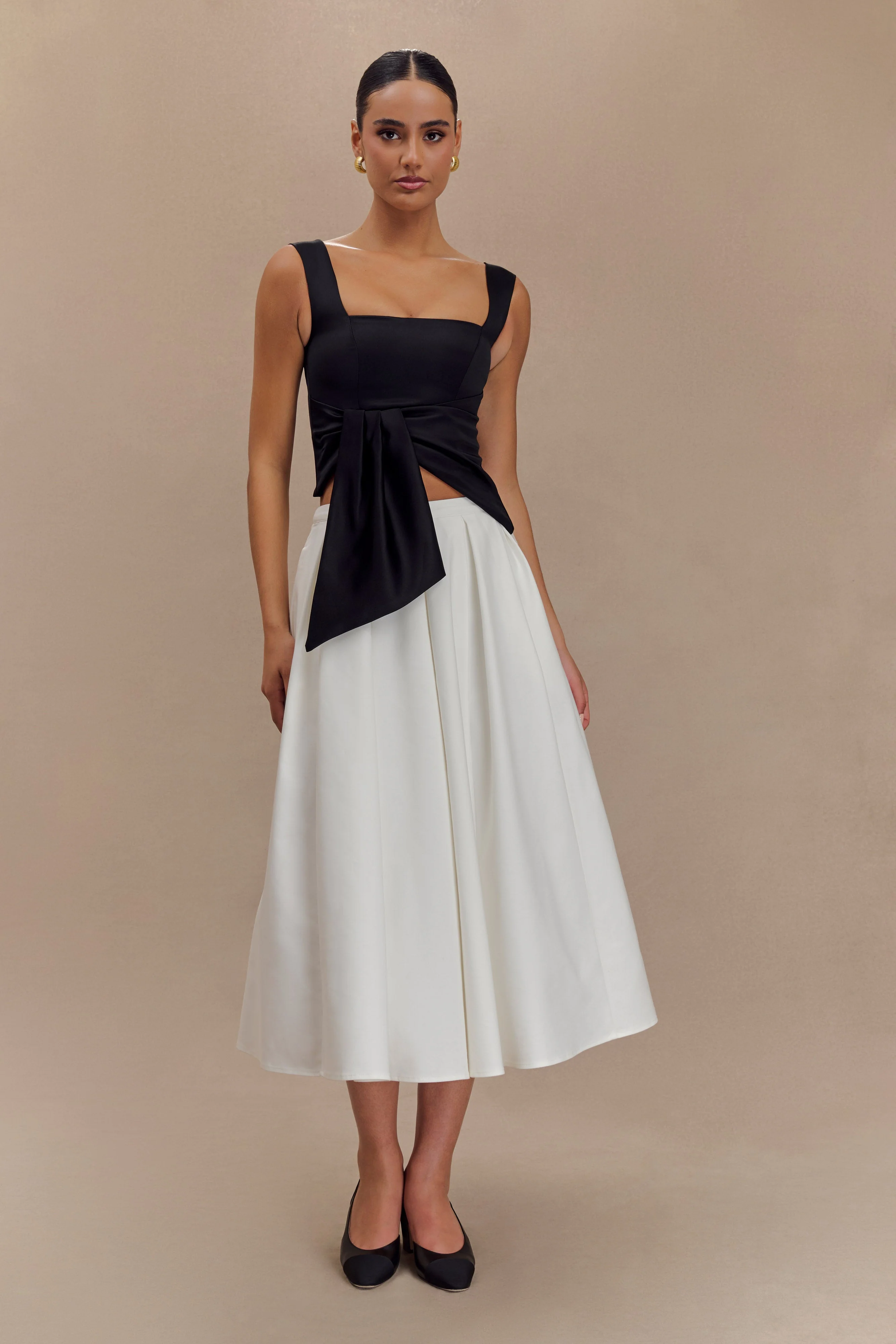 Bryony Satin Structured Sleeveless Top - Black