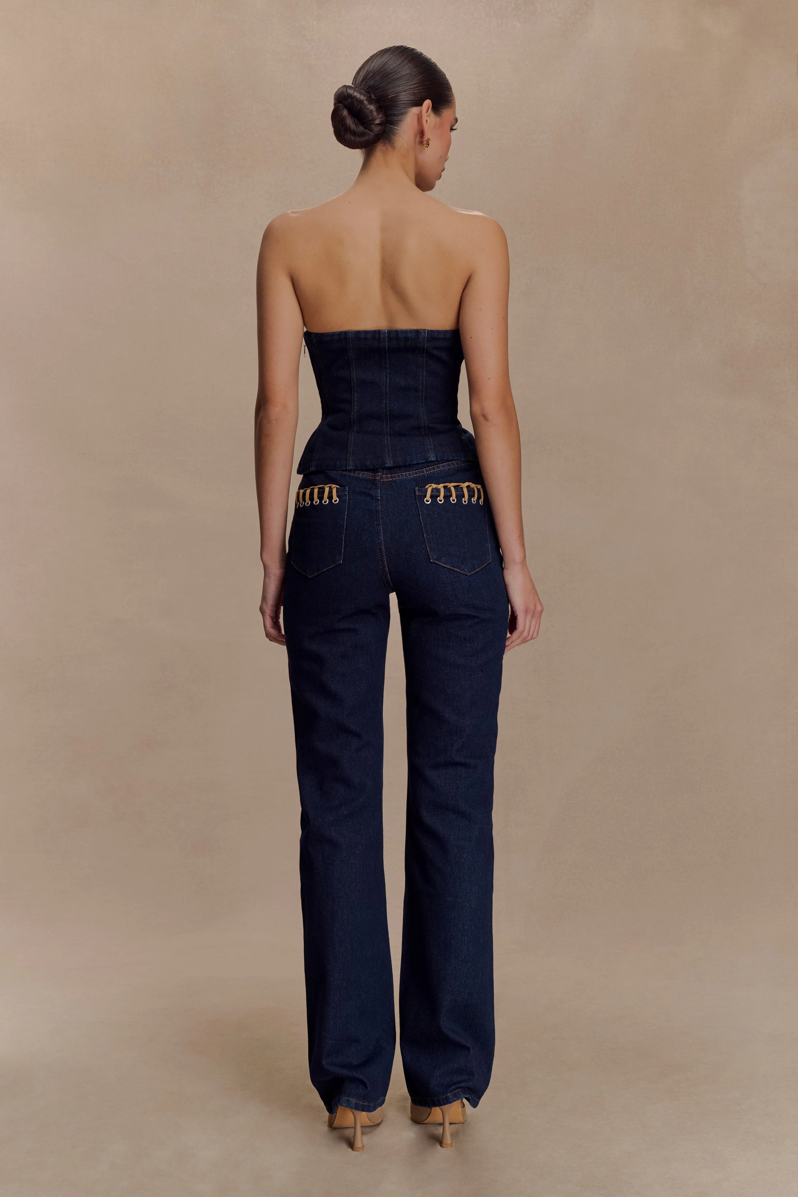 Meryl Lace Up Denim Jean - Indigo Blue