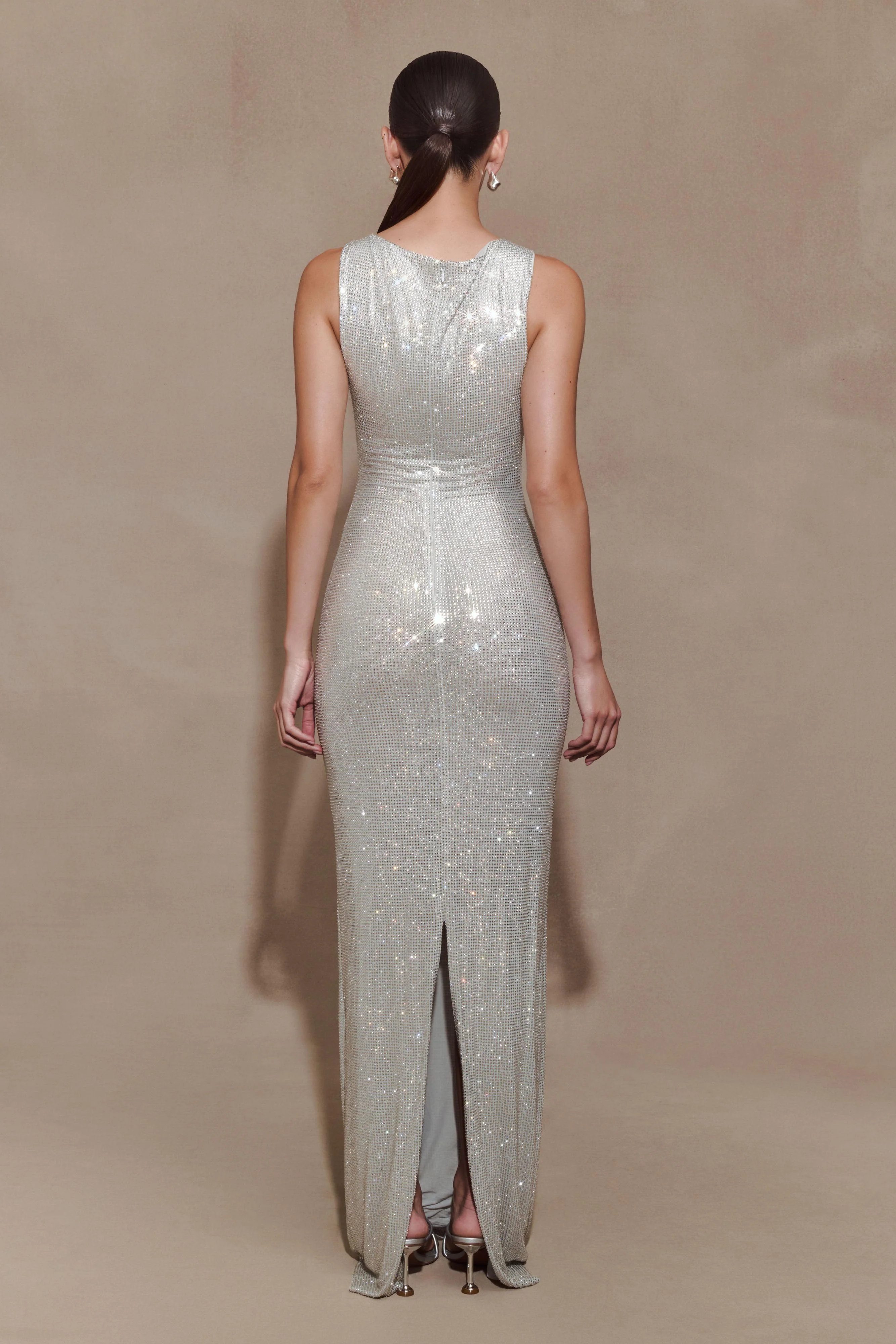 Magnolia Sleeveless Diamante Maxi Dress - Silver