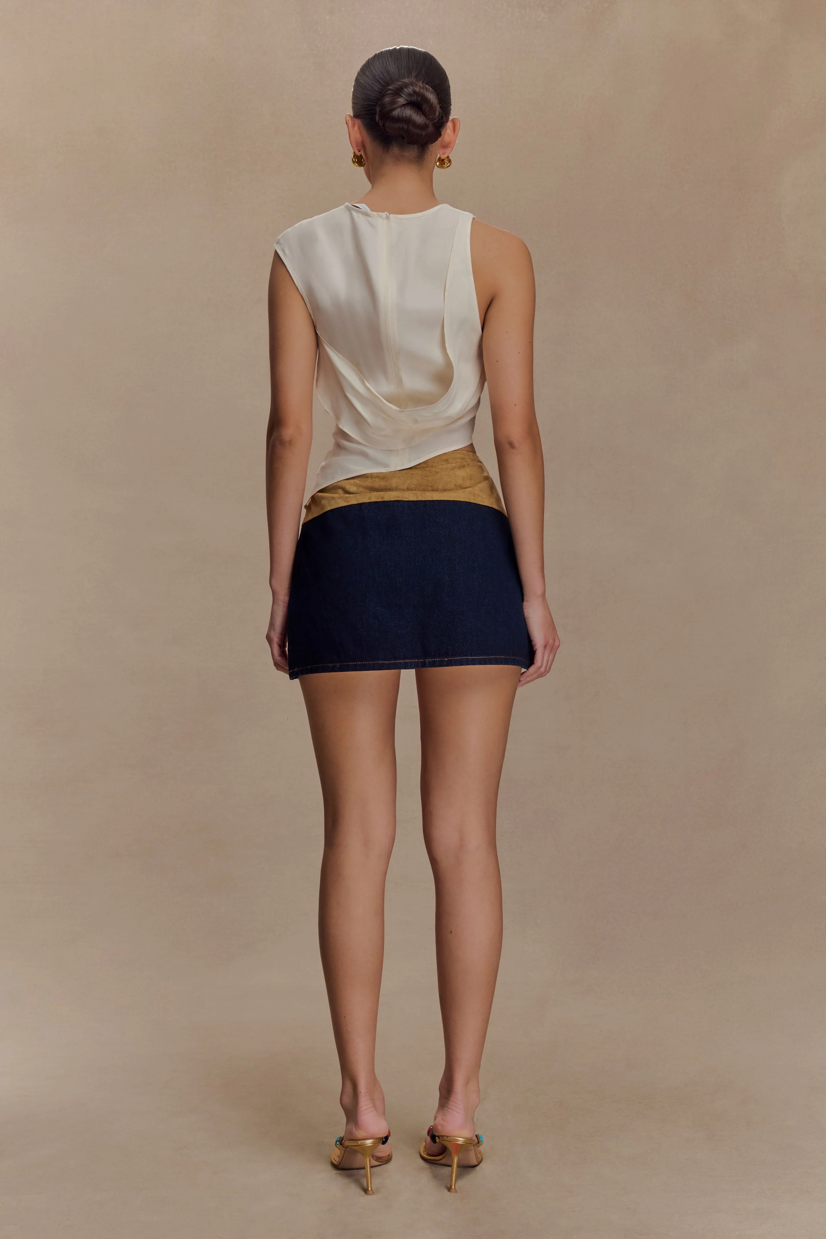 Miranda Faux Suede Belted Denim Mini Skirt - Indigo Blue