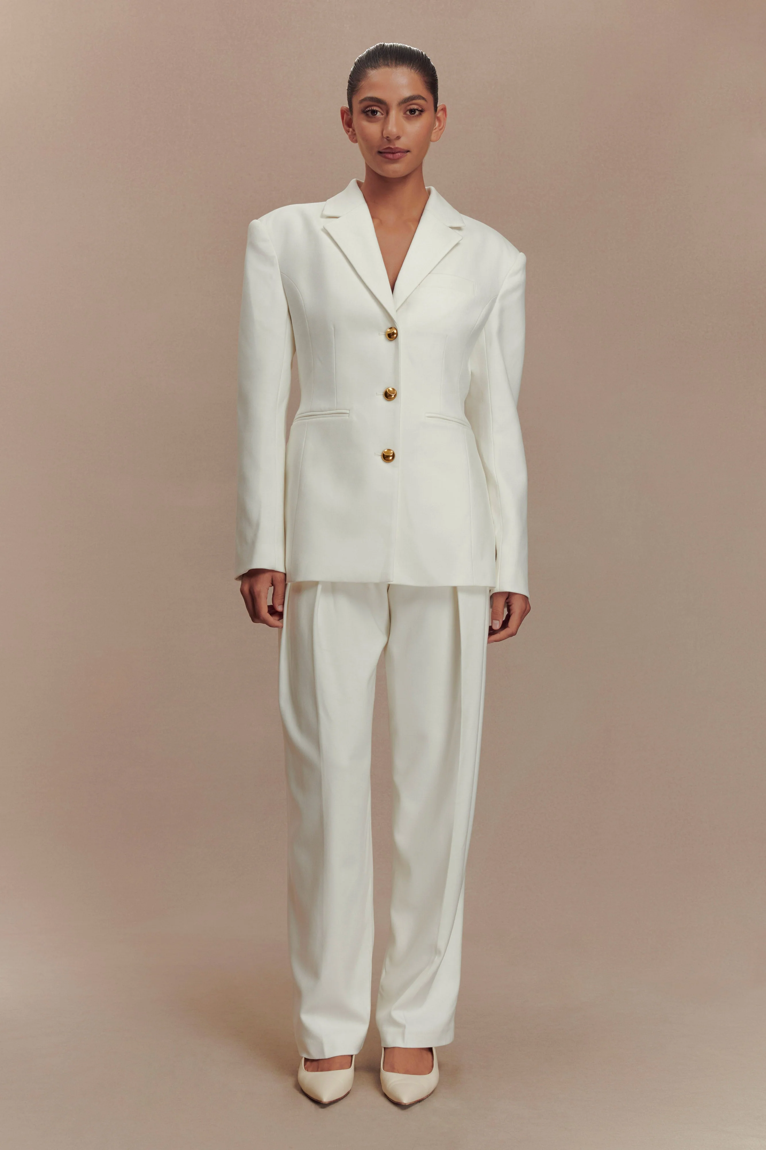 Penelope Pleated High Waisted Pants - Ivory
