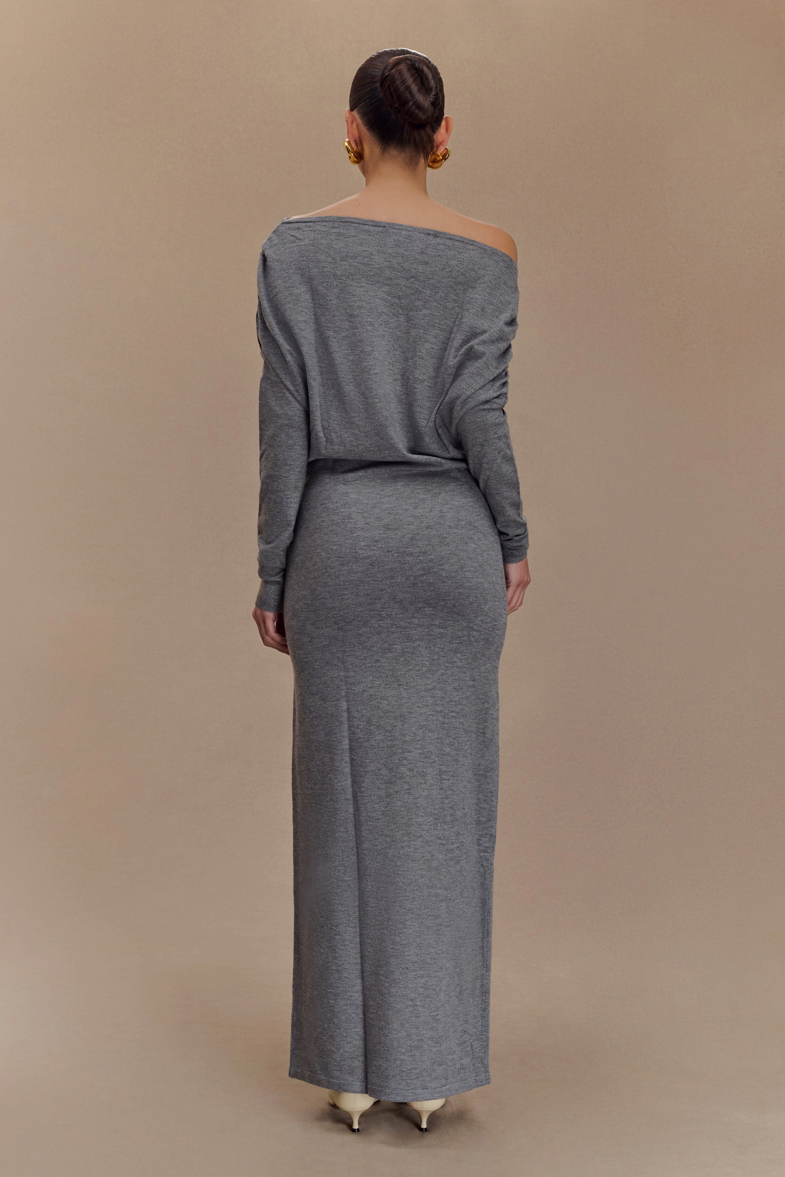 Jessie Cowl Neck Knit Midi Dress - Charcoal Marle
