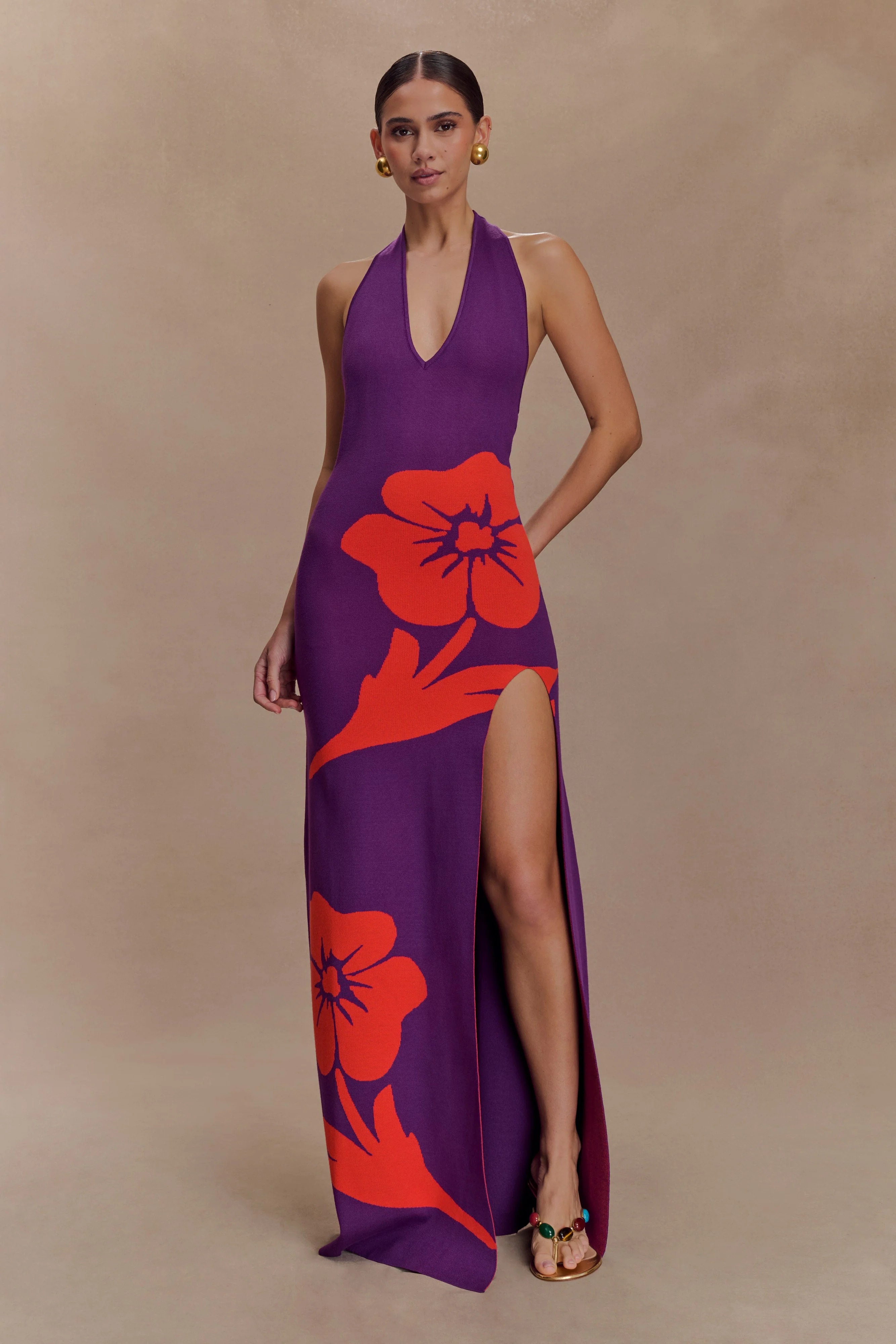 Stacy Knit Halter Maxi Dress - Purple/Red