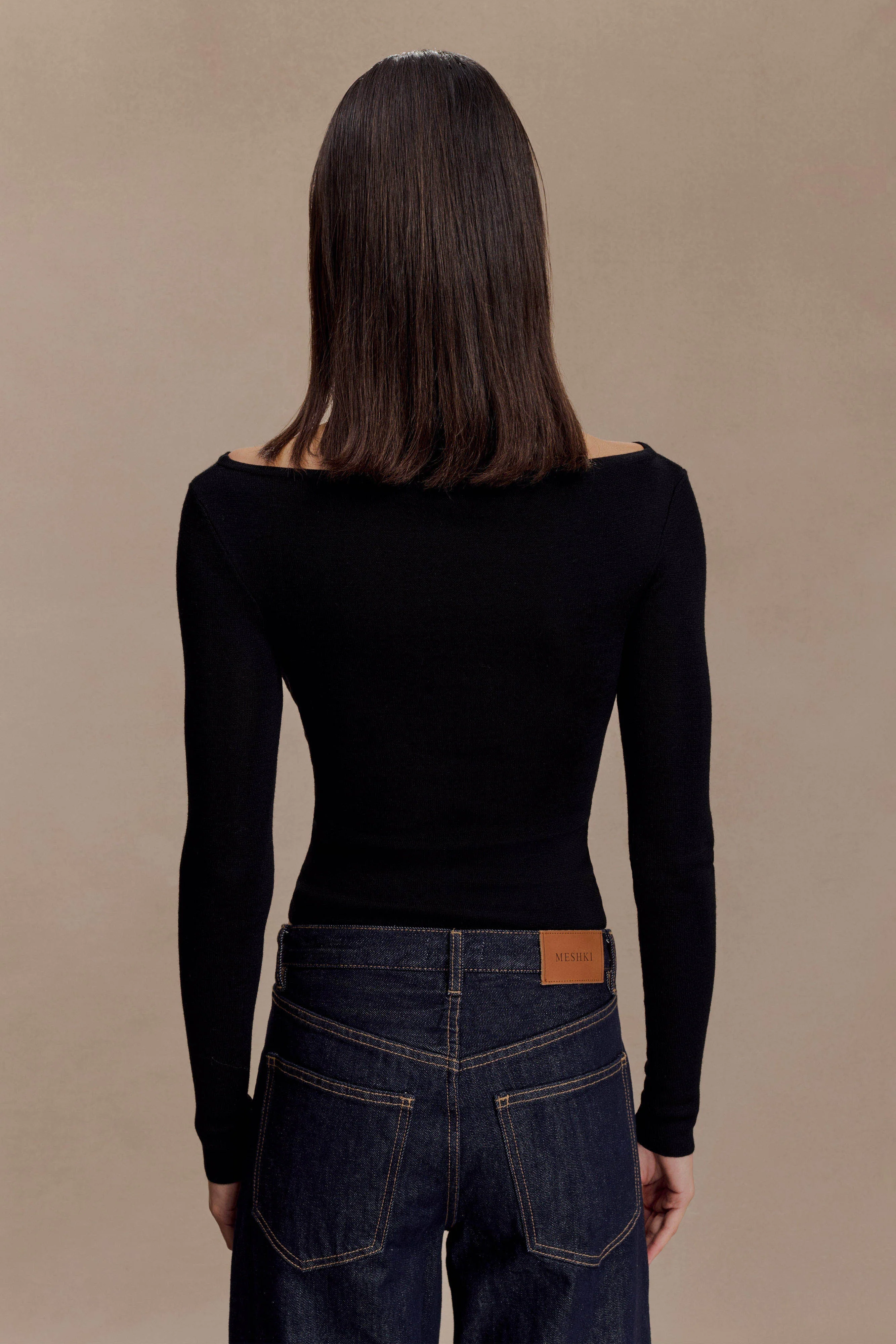 Paedyn Merino Wool Ribbed Long Sleeve Top - Black