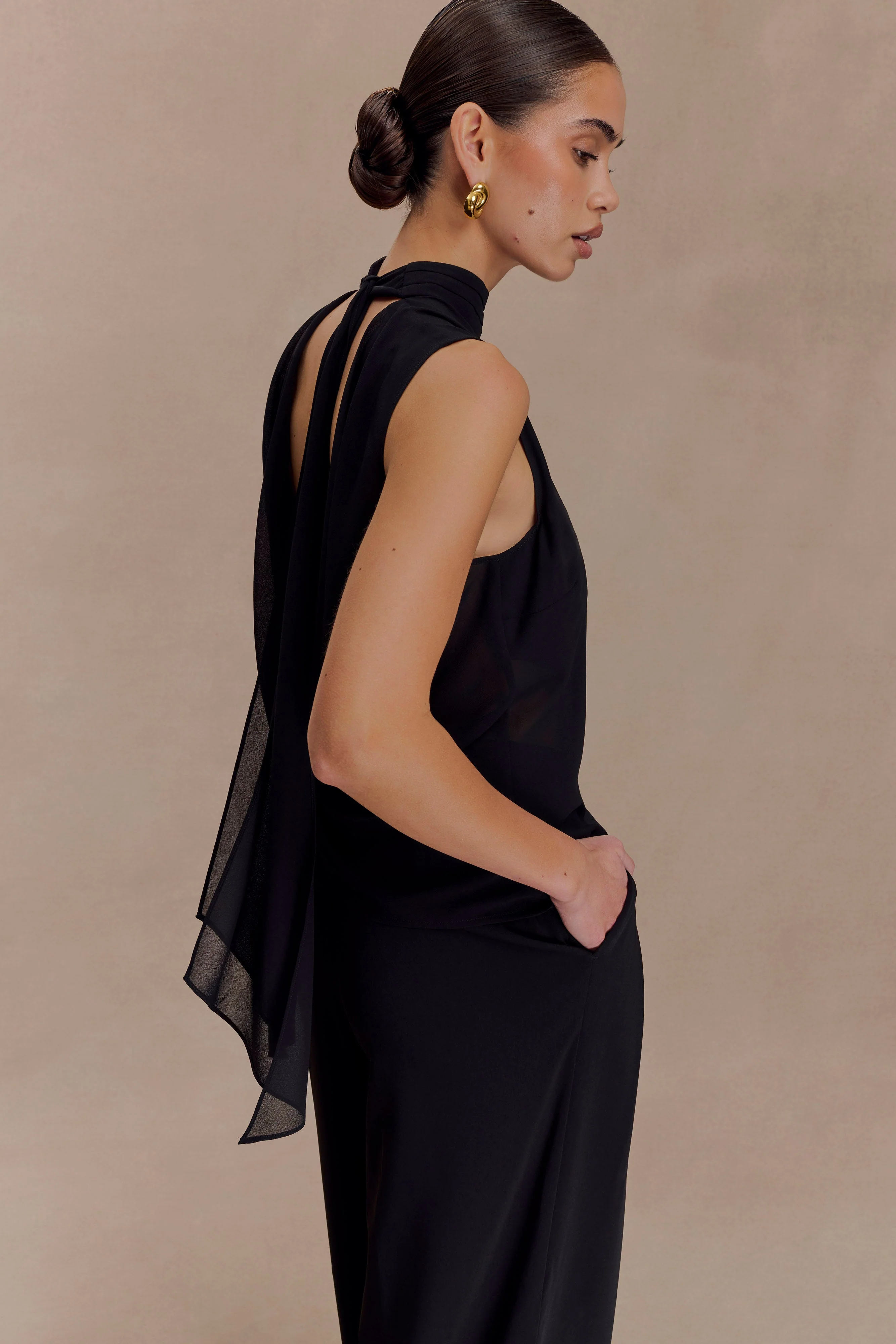 Saria Chiffon Low Back Top - Black