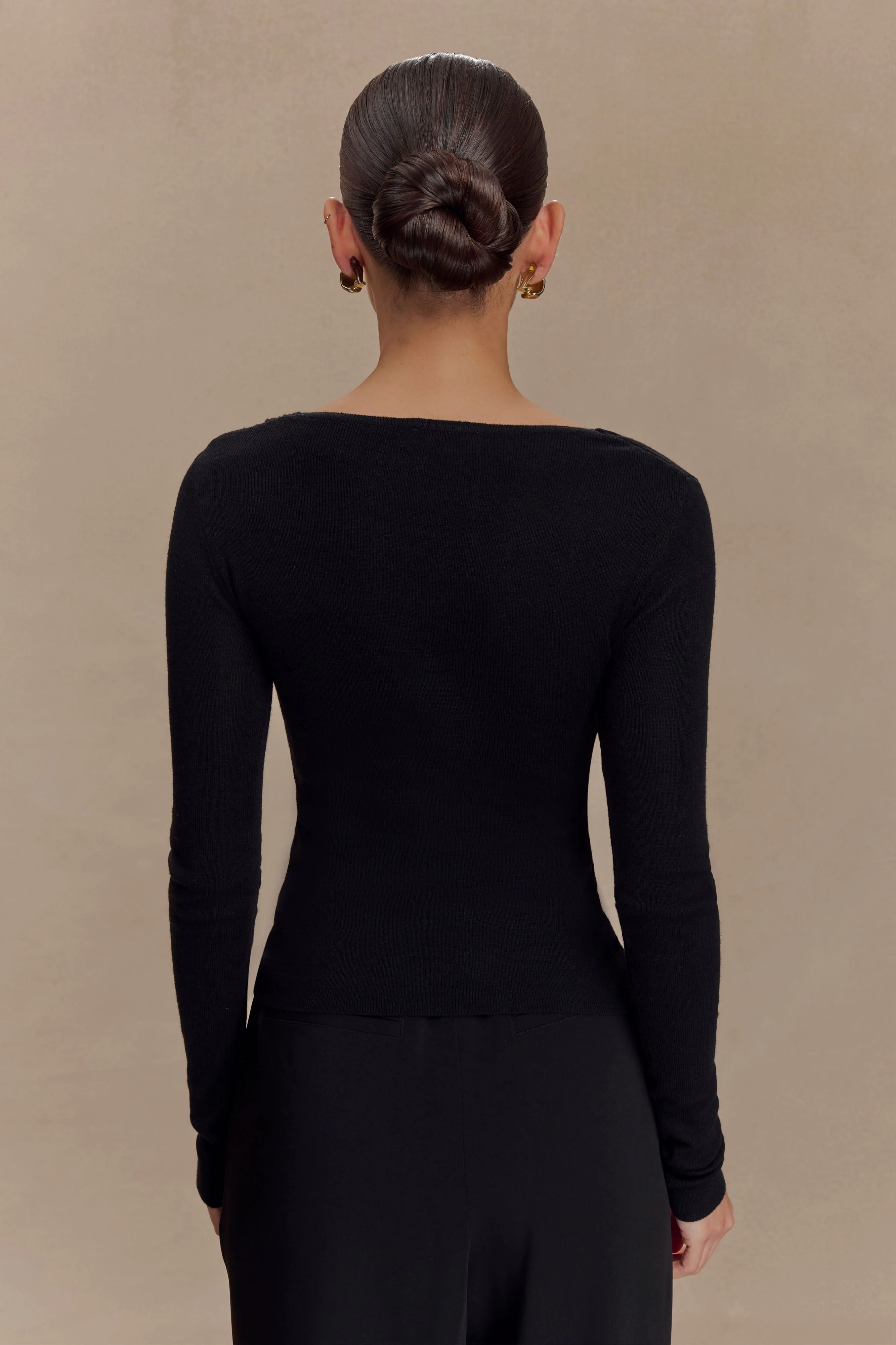 Culver Draped Twist Knit Top - Black