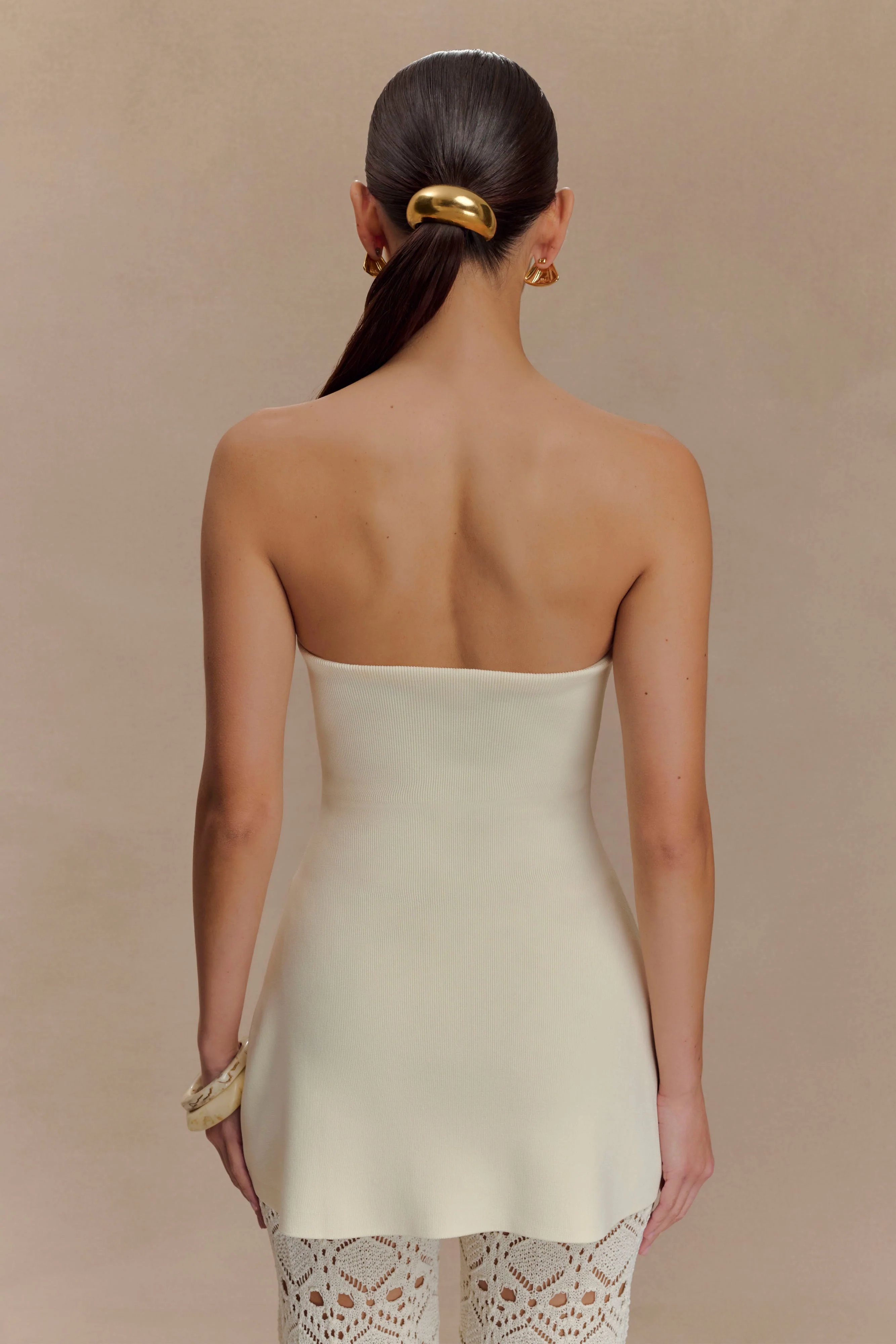 Anette Bandage Knit Strapless Top - Ivory
