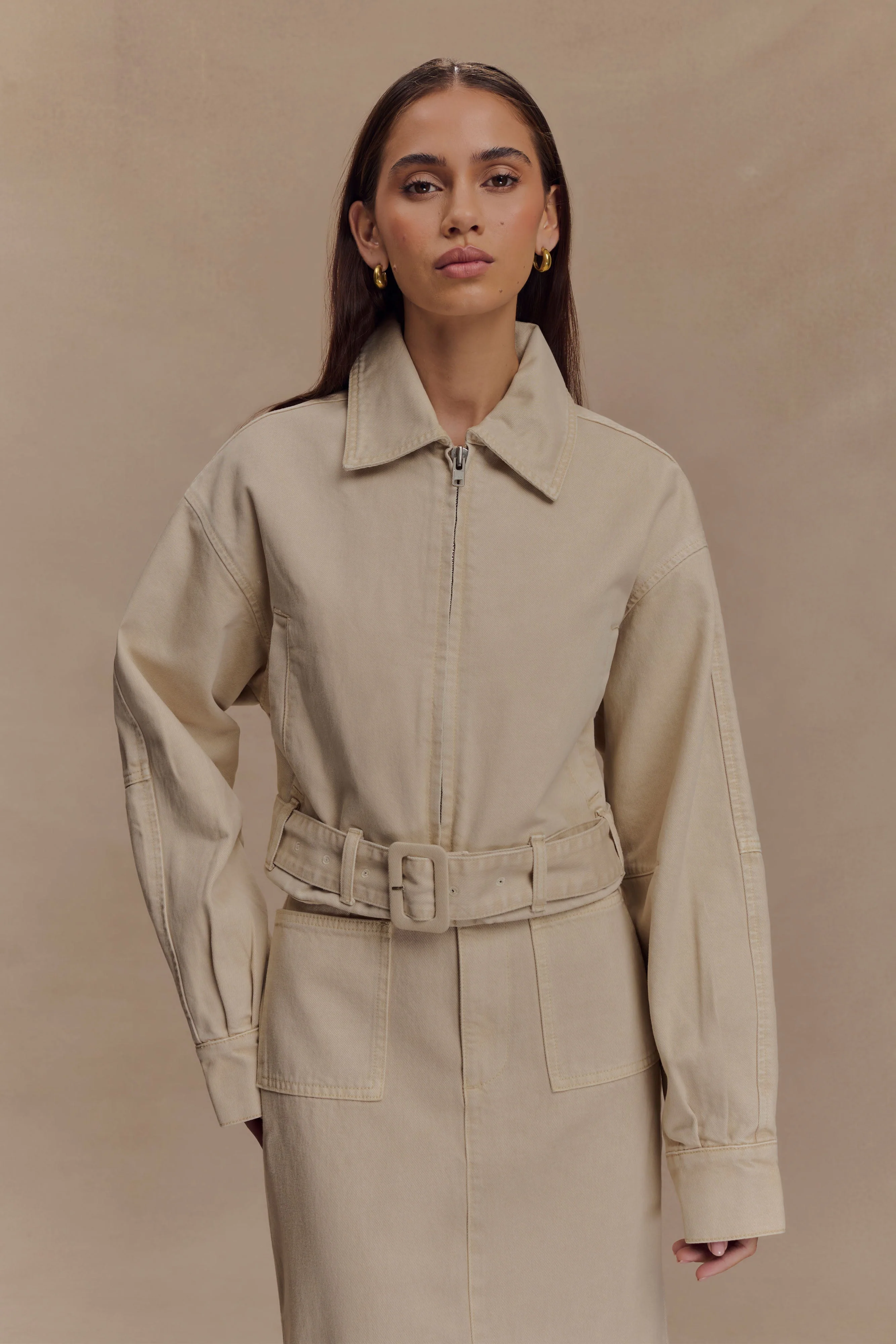 Fallon Cropped Denim Jacket - Stone Wash