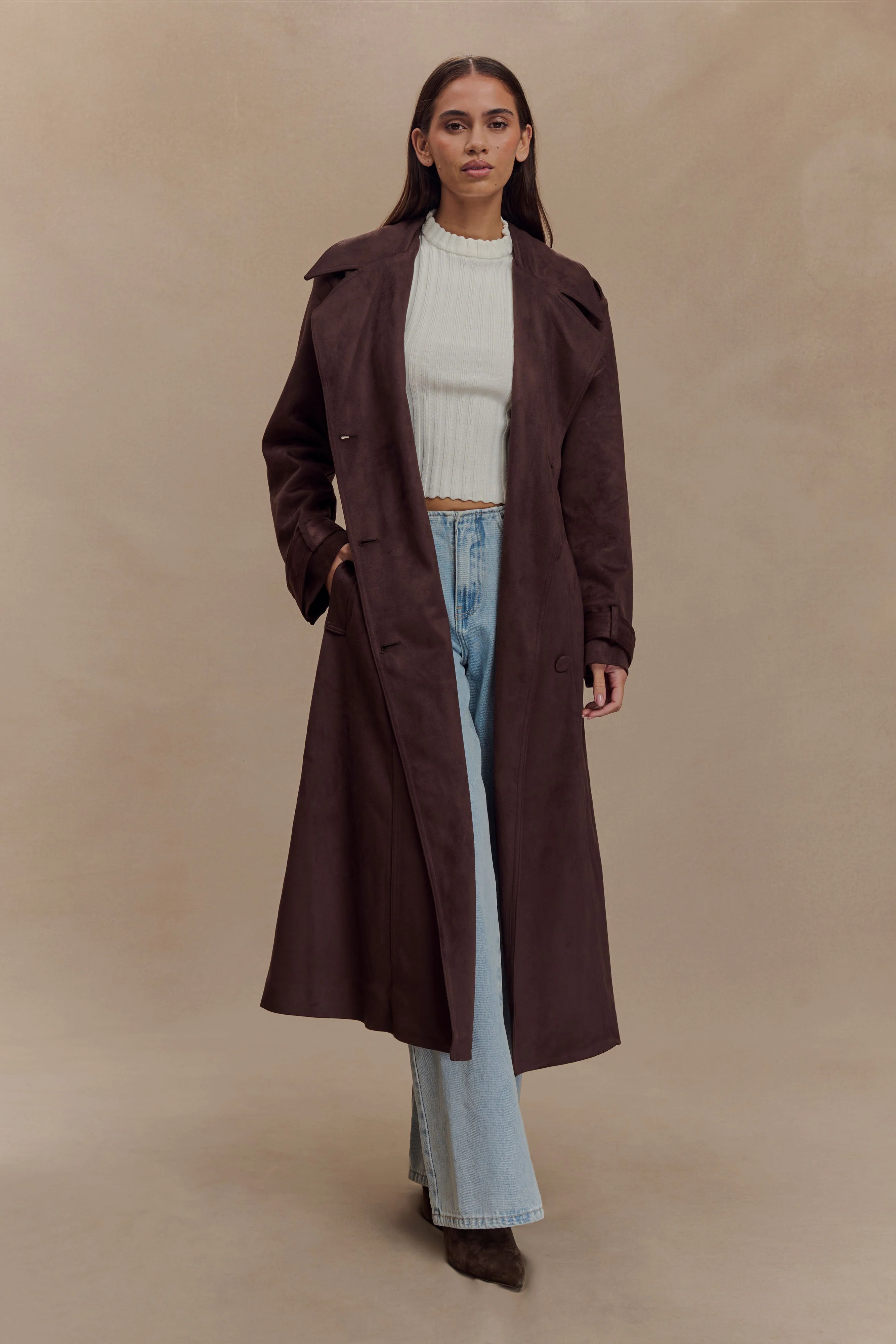 Marc Faux Suede Coat - Cocoa Chocolate
