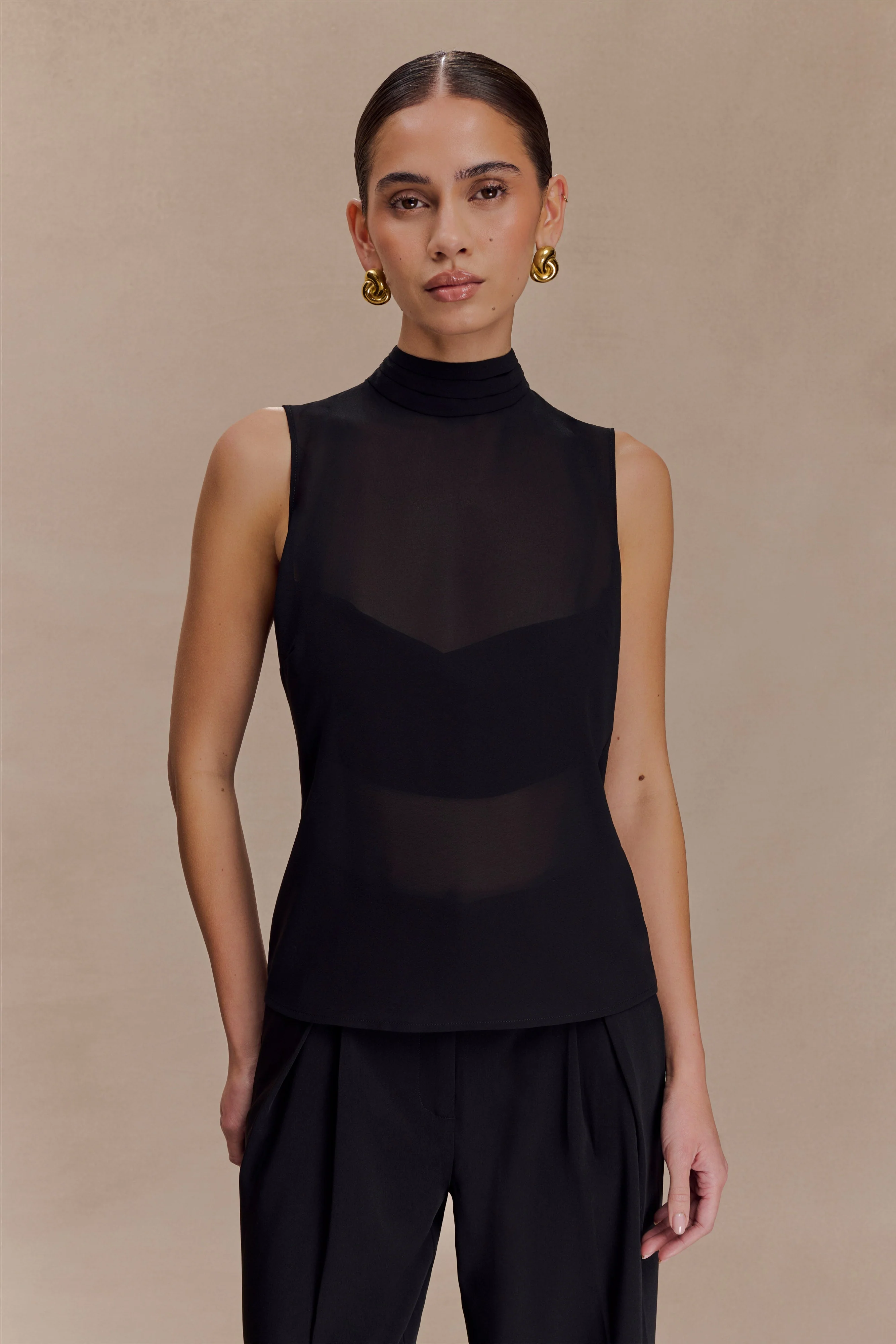 Saria Chiffon Low Back Top - Black