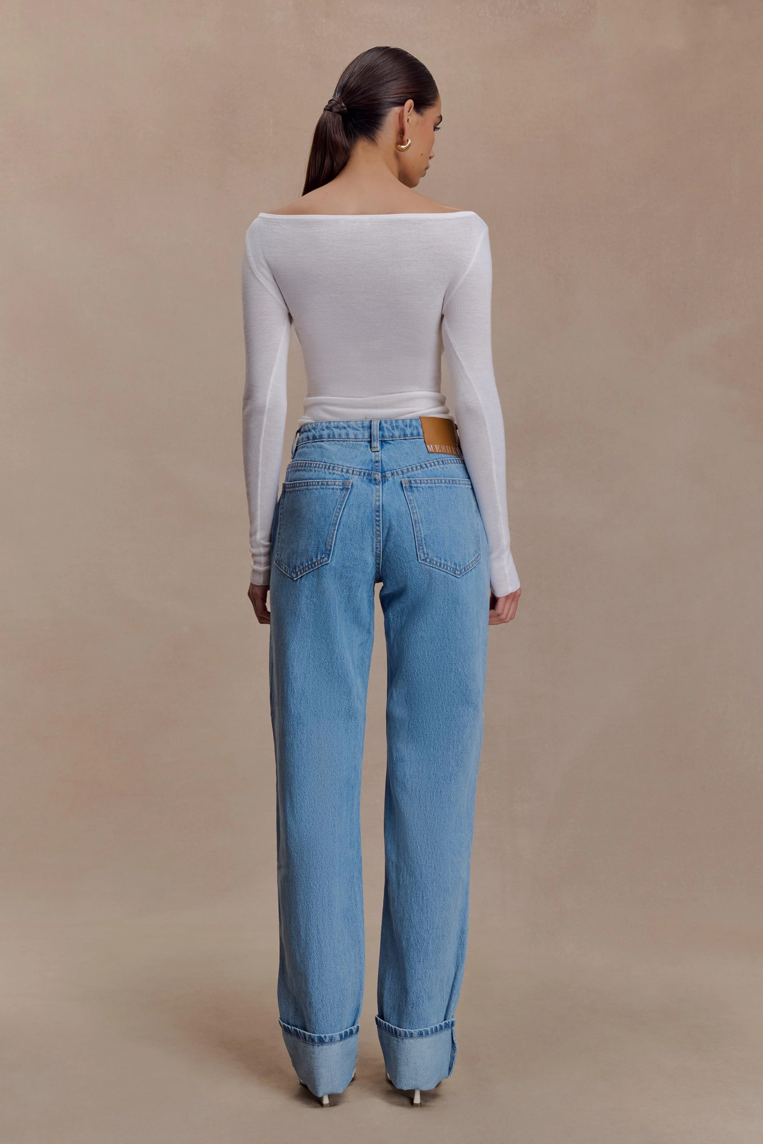 Paedyn Merino Wool Ribbed Long Sleeve Top - Ivory