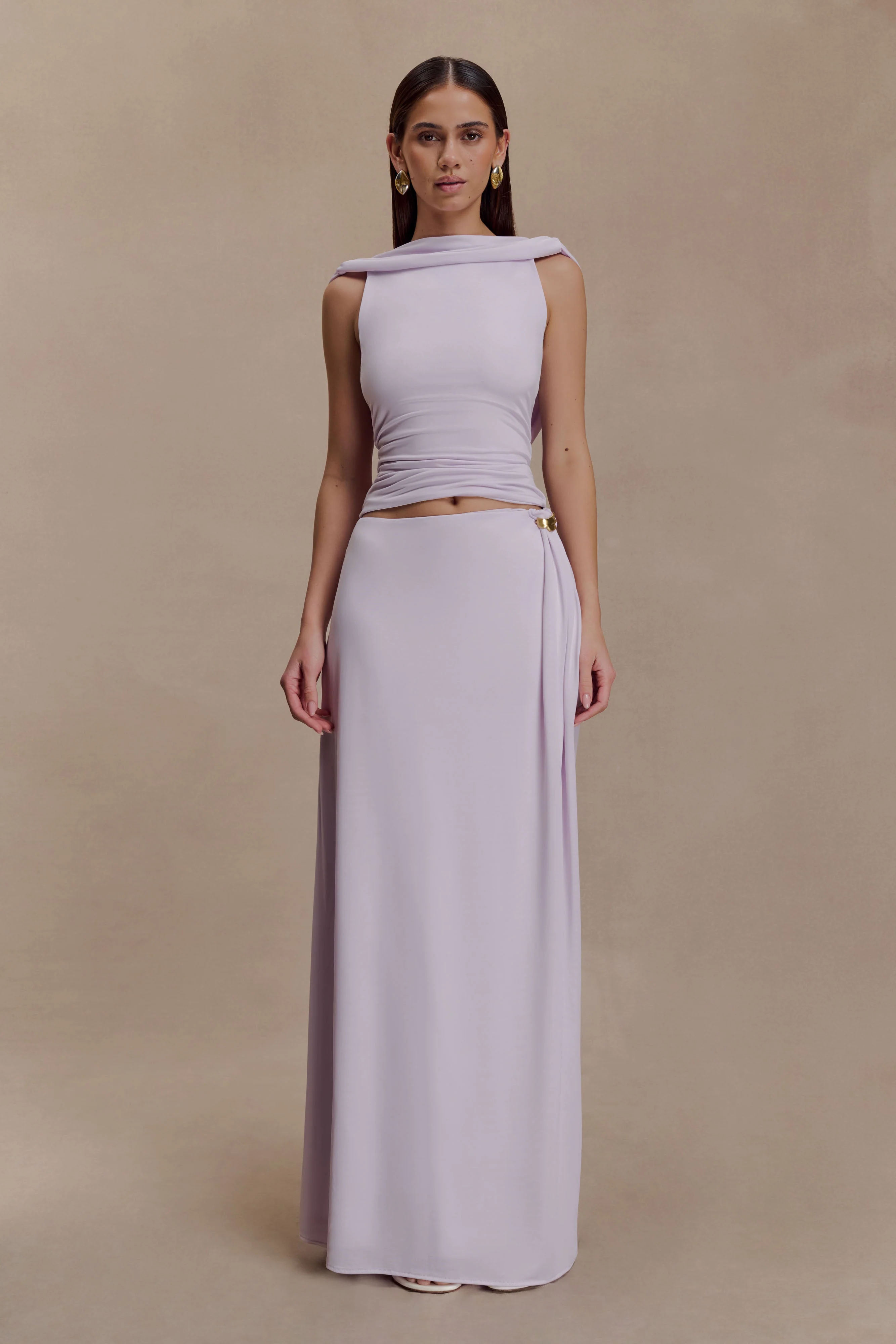 Bridget Slinky Maxi Skirt With Hardware - Dusty Lilac