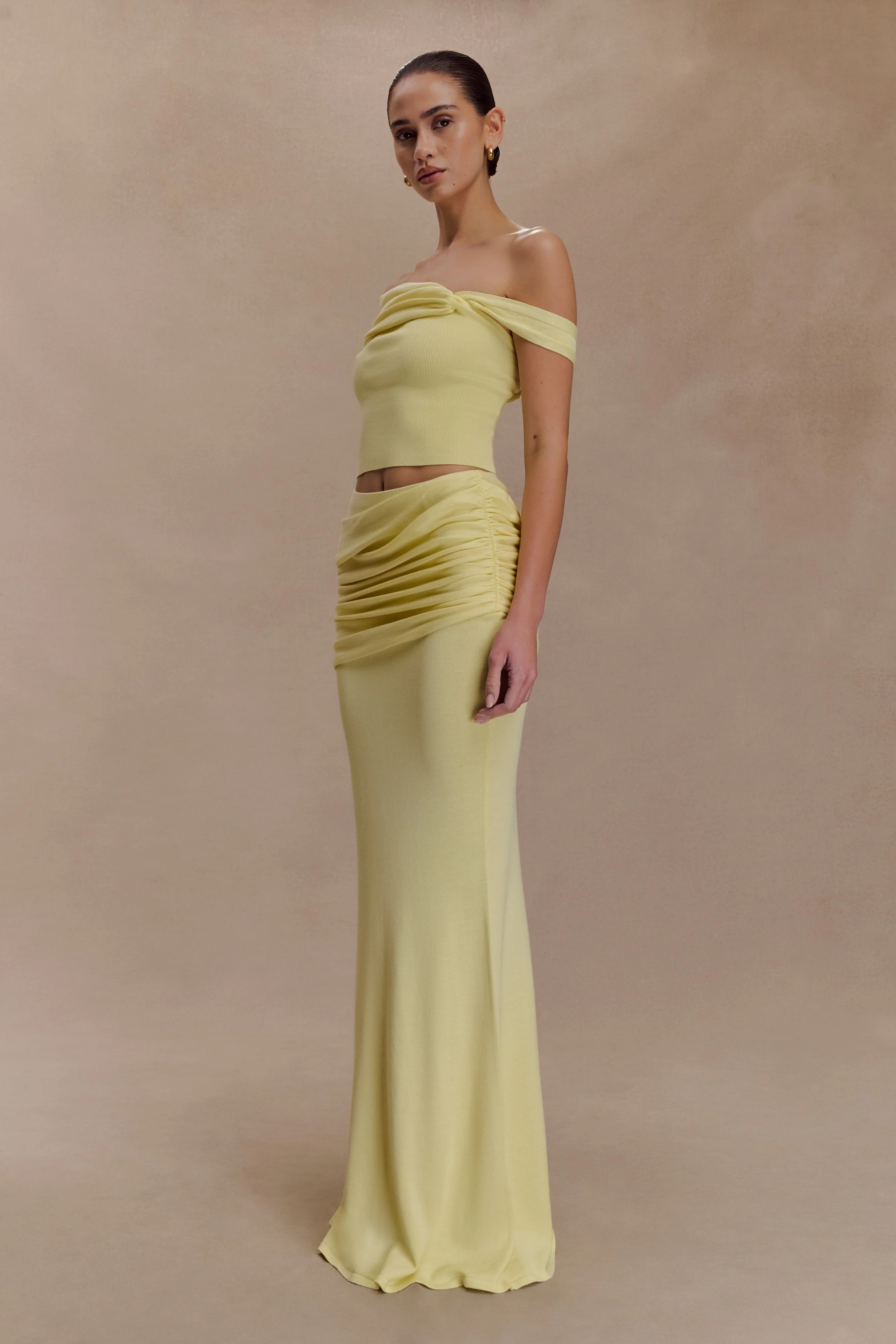 Irene Gathered Knit Maxi Skirt - Lemon