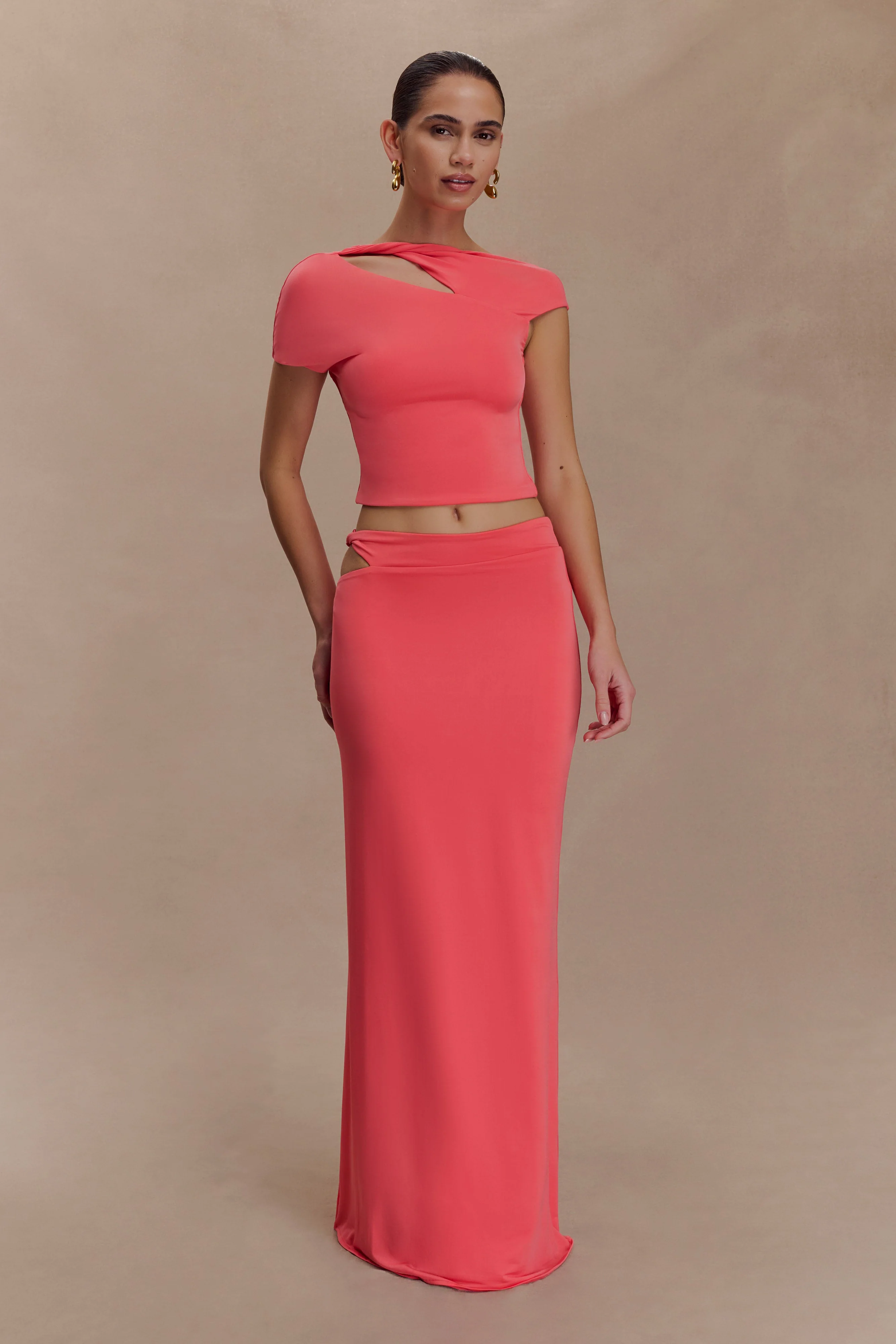 Haven Slinky Twist Midi Skirt - Coral