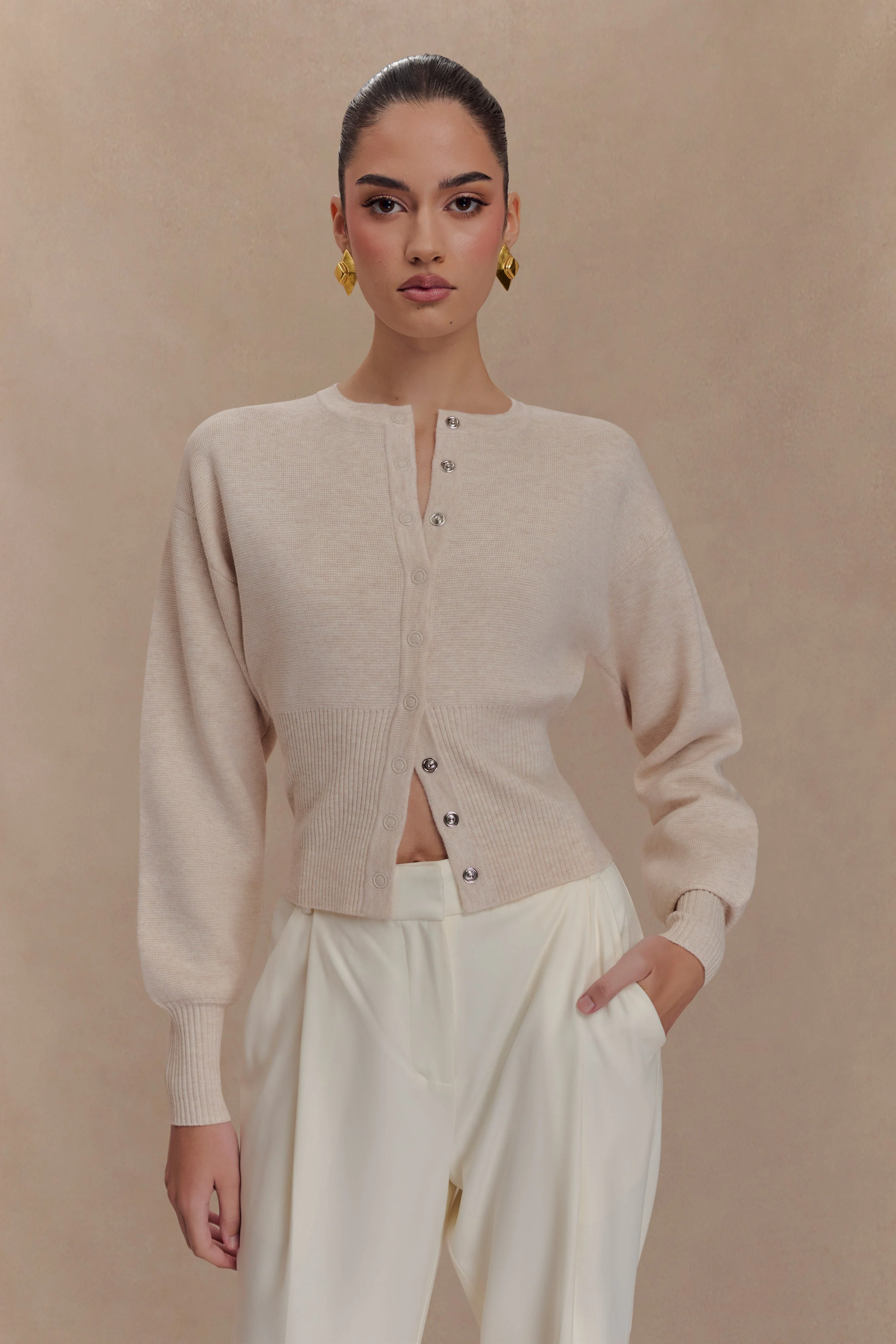 Ferne Button Up Knit Cardigan - Oat Marle