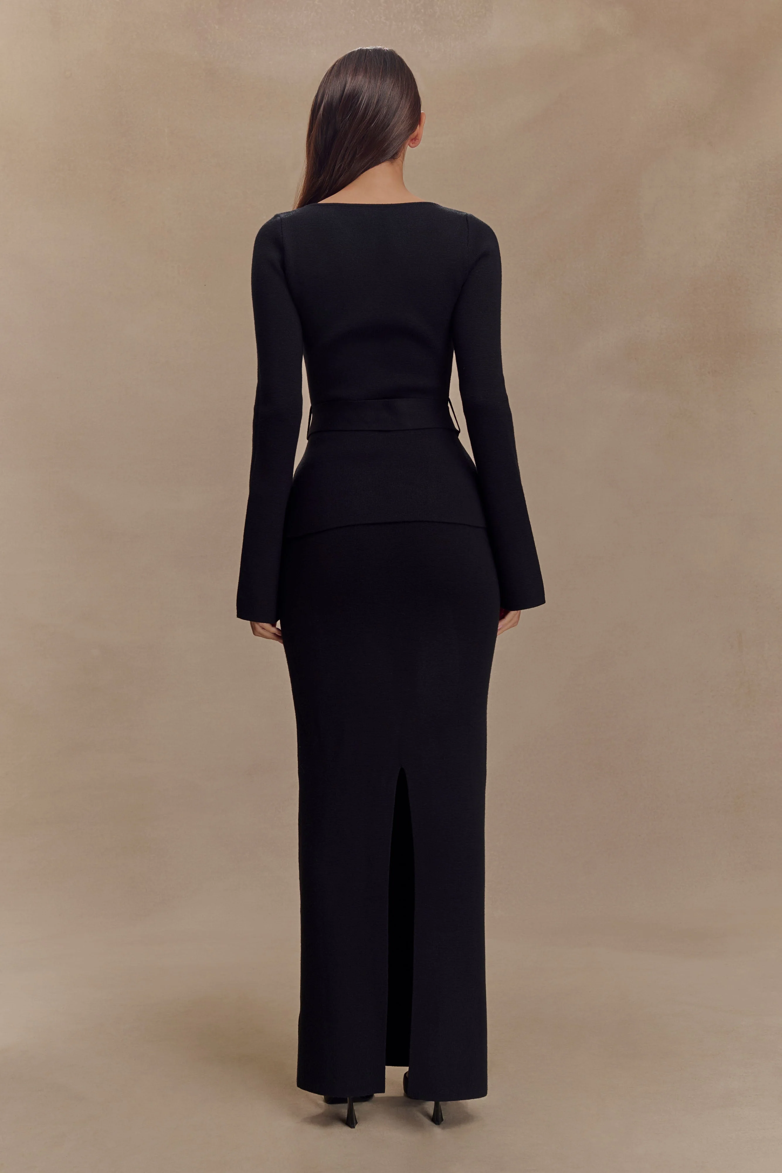 Justine Belted Knit Top - Black
