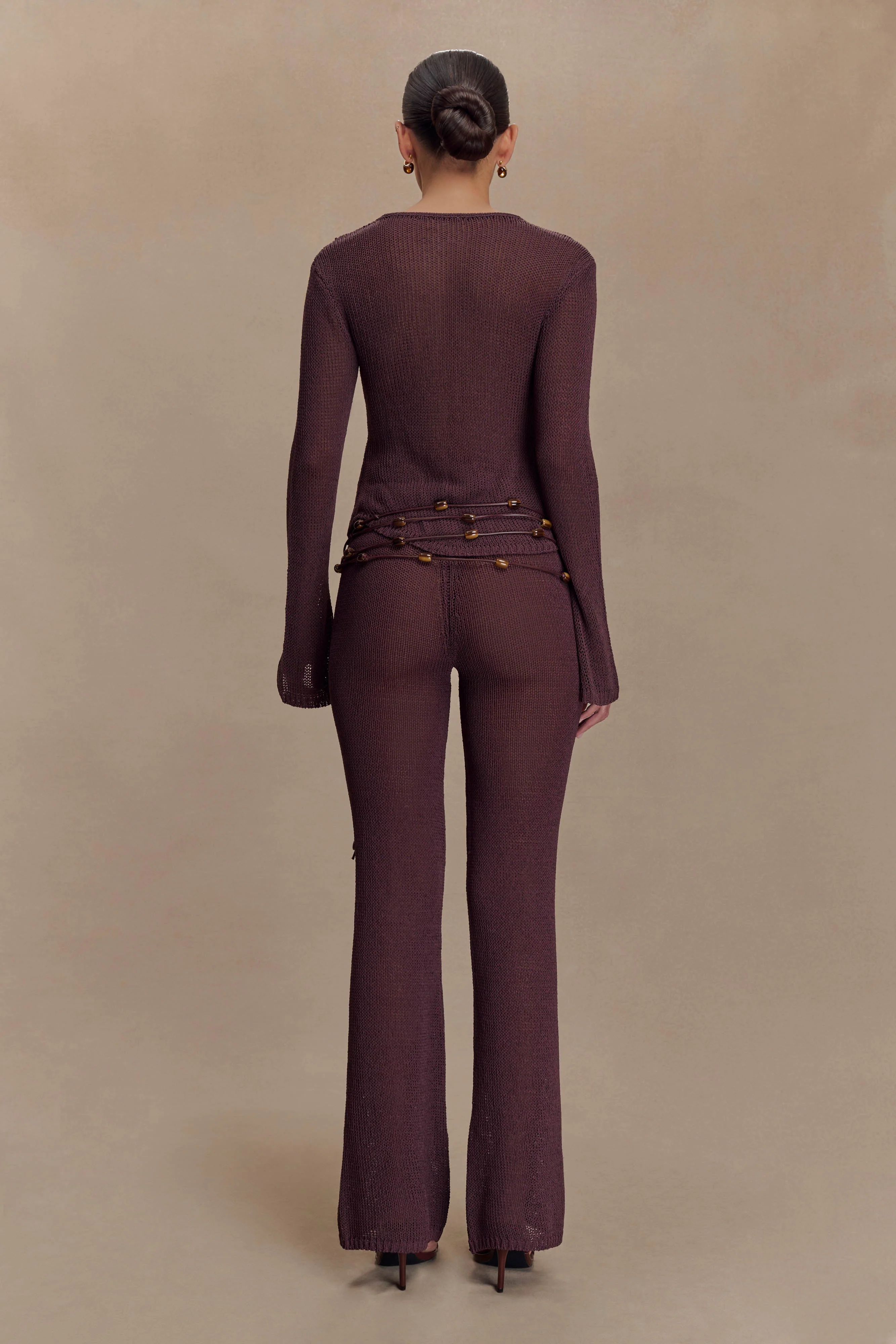 Enid Faux Leather Beaded Belt - Chocolate