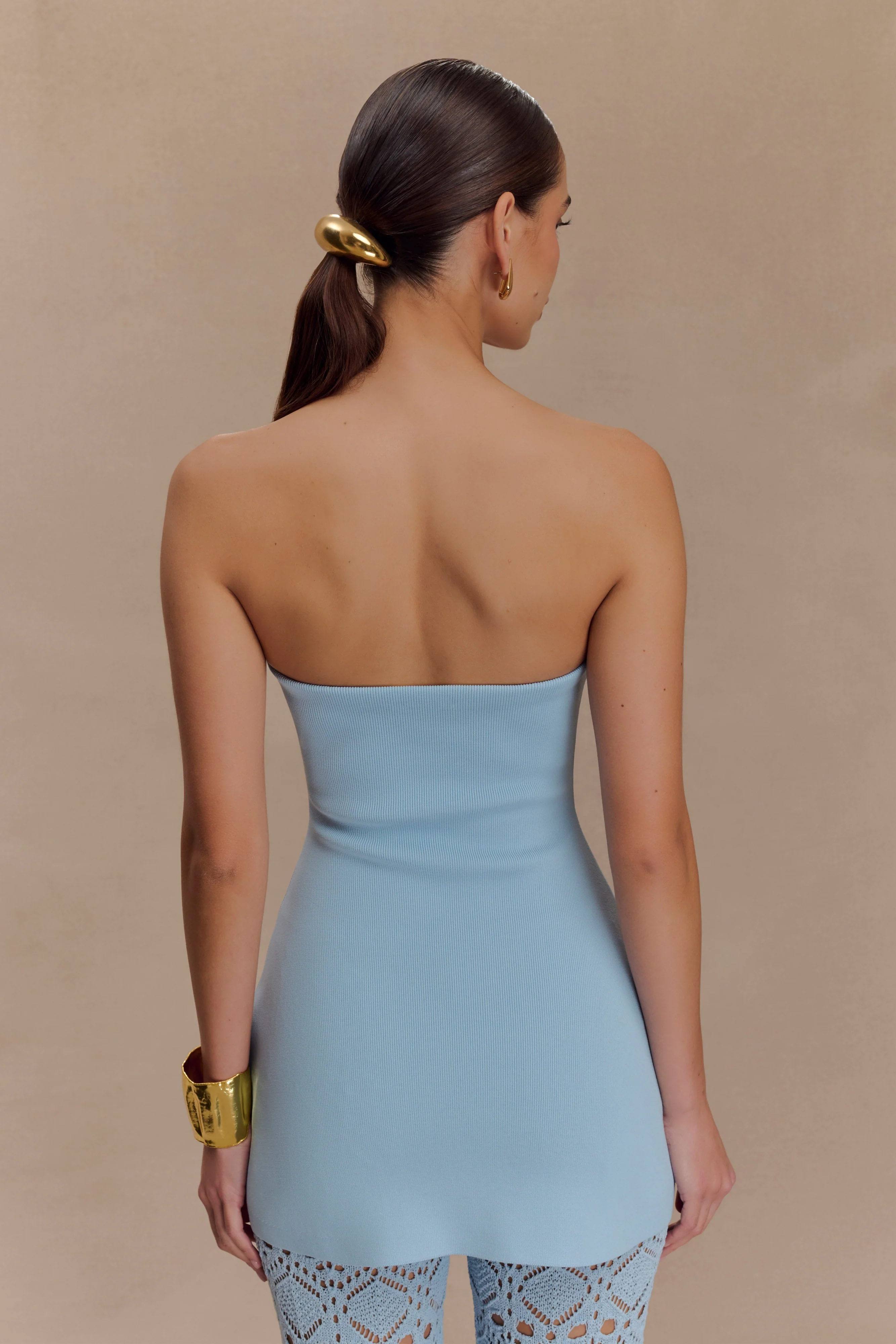 Anette Bandage Knit Strapless Top - Sky Blue