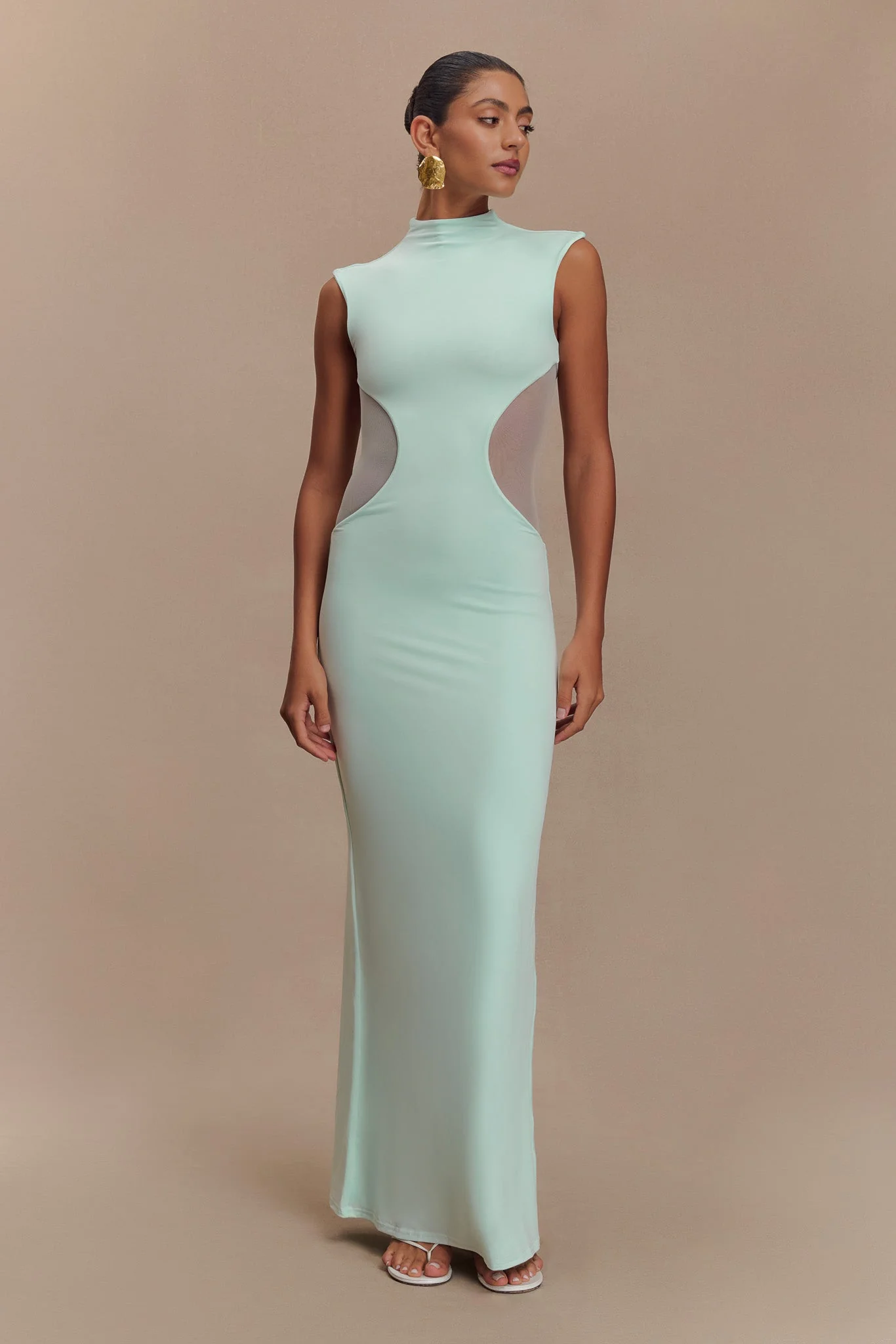 Massie Slinky And Mesh Maxi Dress - Lagoon