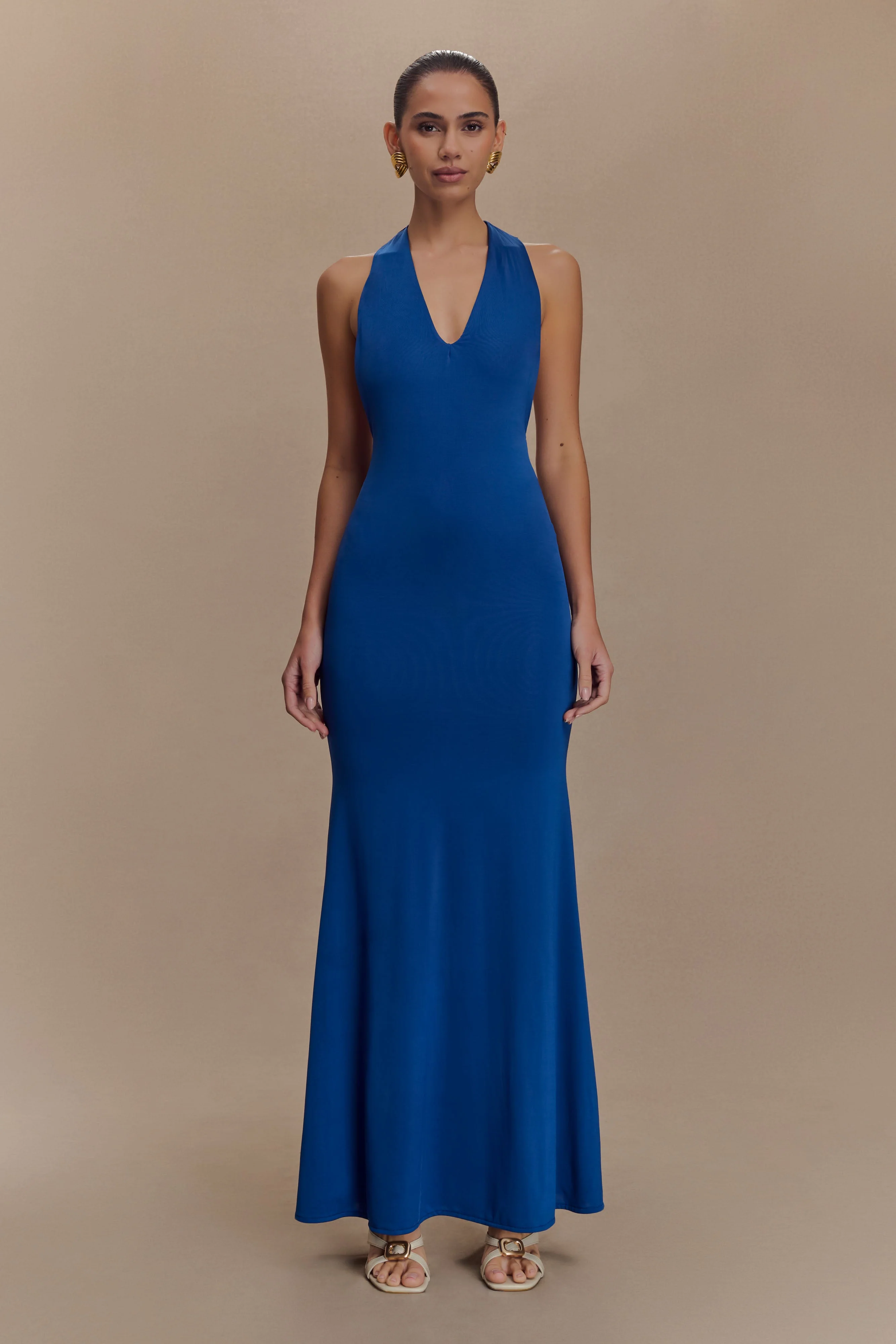 Elke Slinky V Neck Maxi Dress - Cobalt