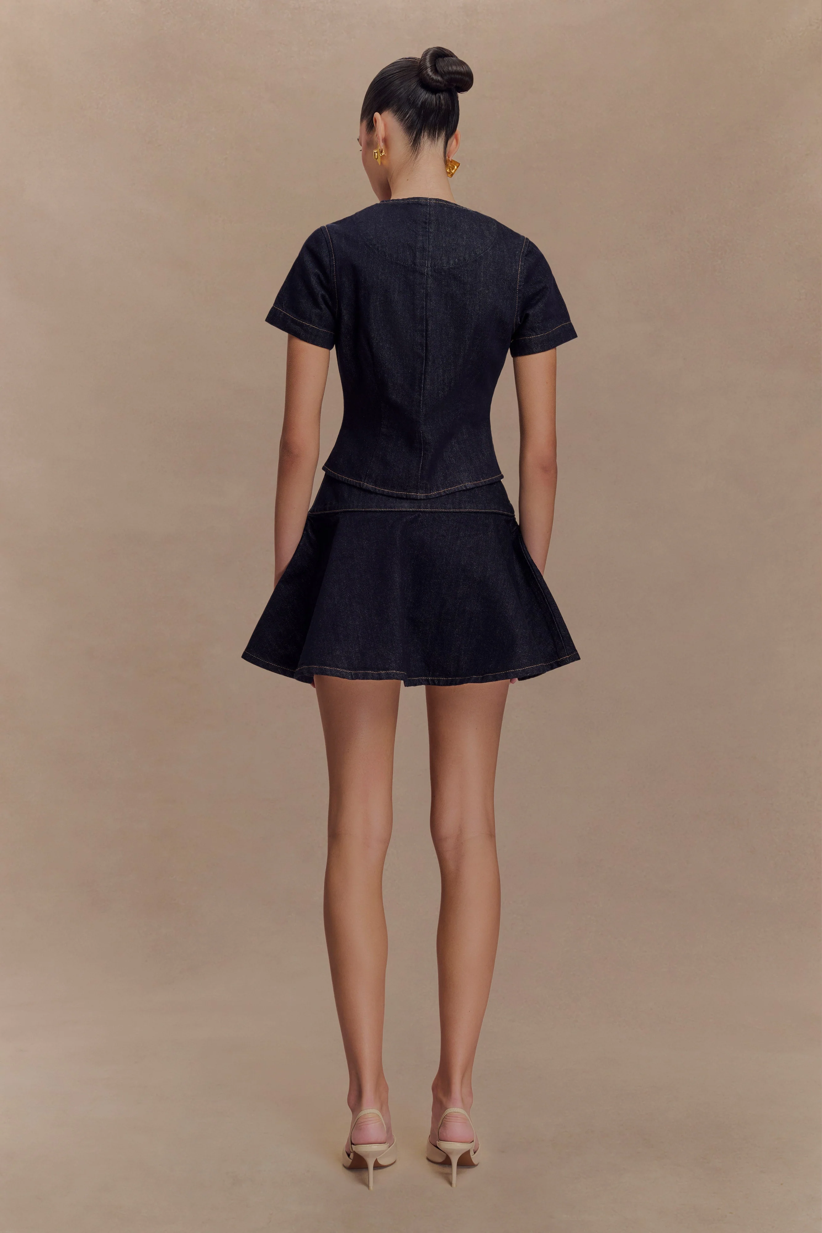 Bethany Short Sleeve Buttoned Denim Top - Washed Indigo Blue