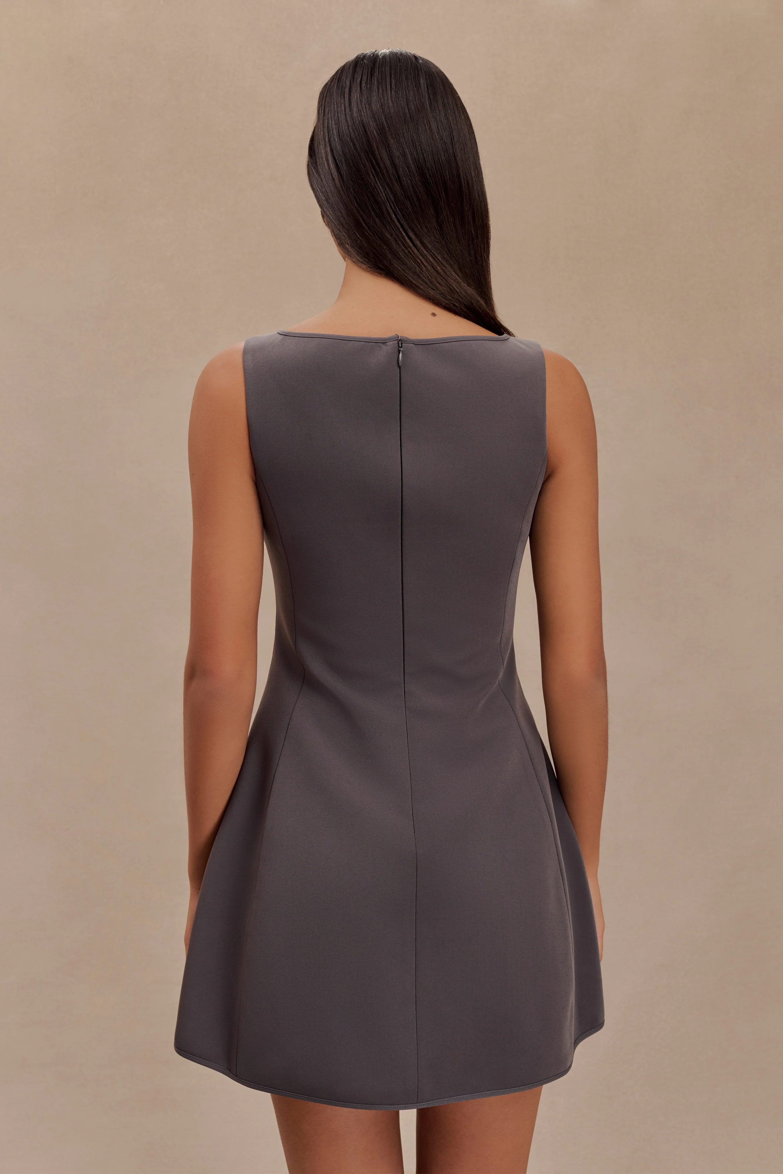 Evanna Sleeveless Suiting Mini Dress - Charcoal Grey