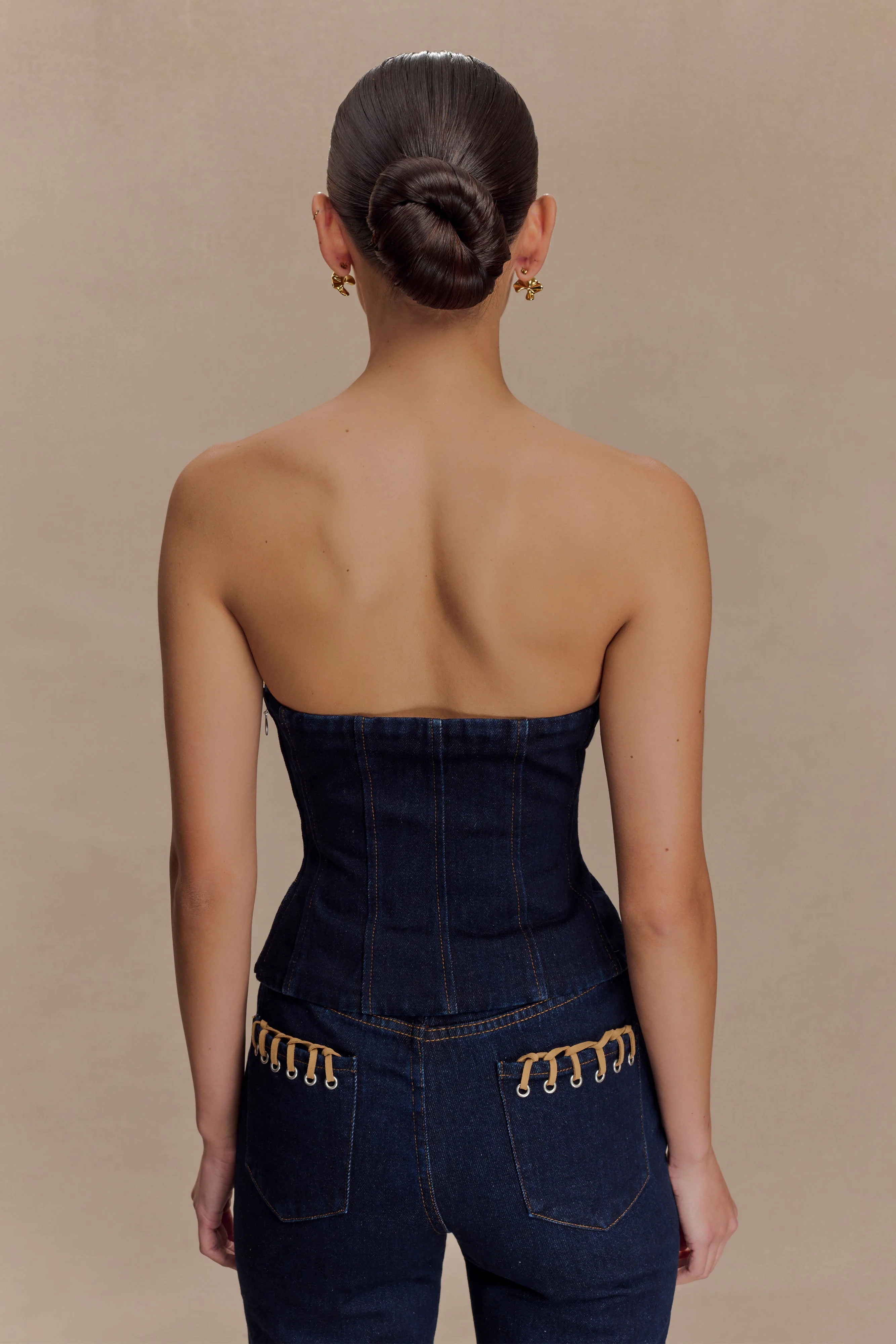 Tully Strapless Topstitch Denim Top - Indigo Blue
