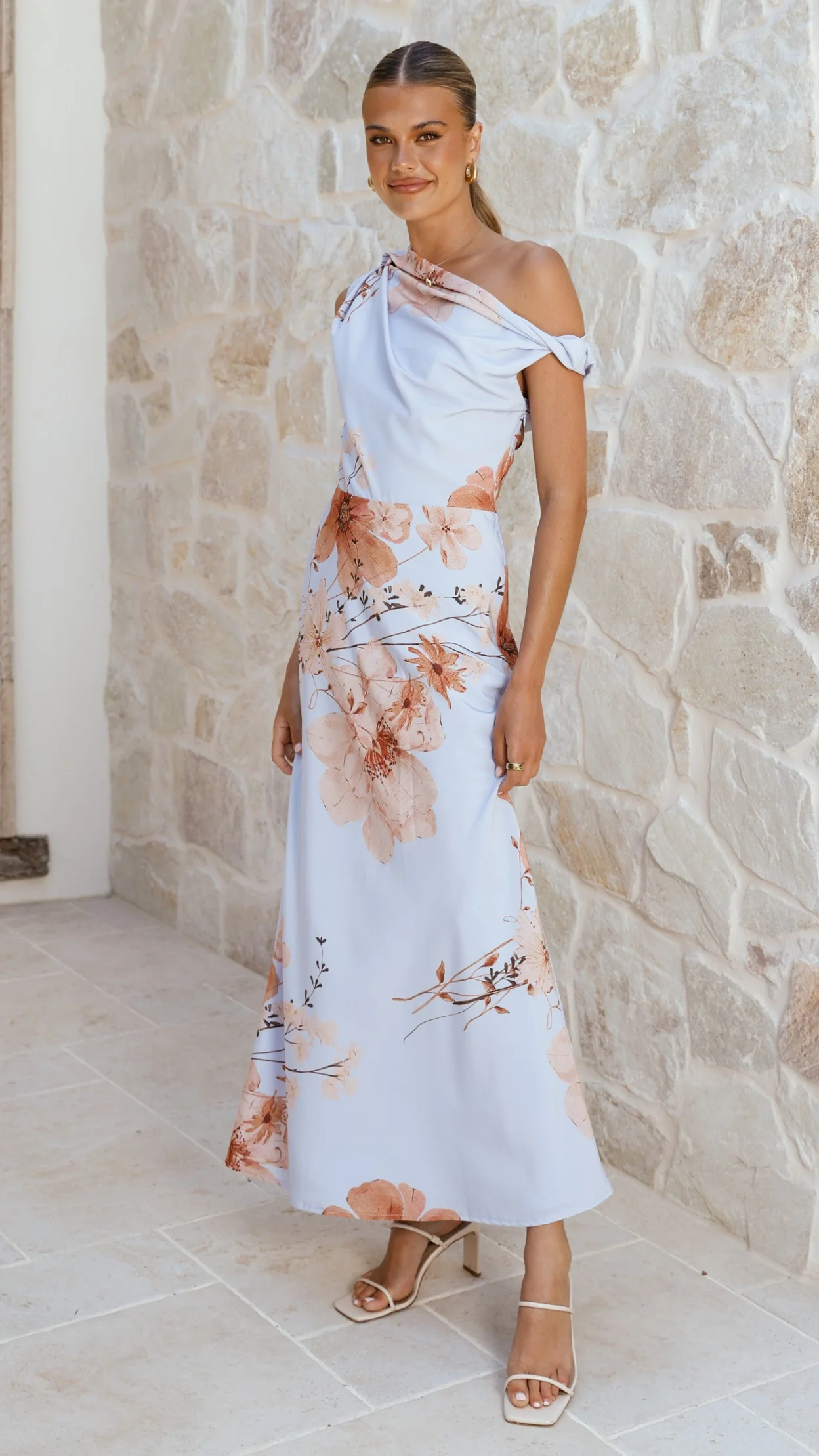 Wanita Off The Shoulder - Blue Floral