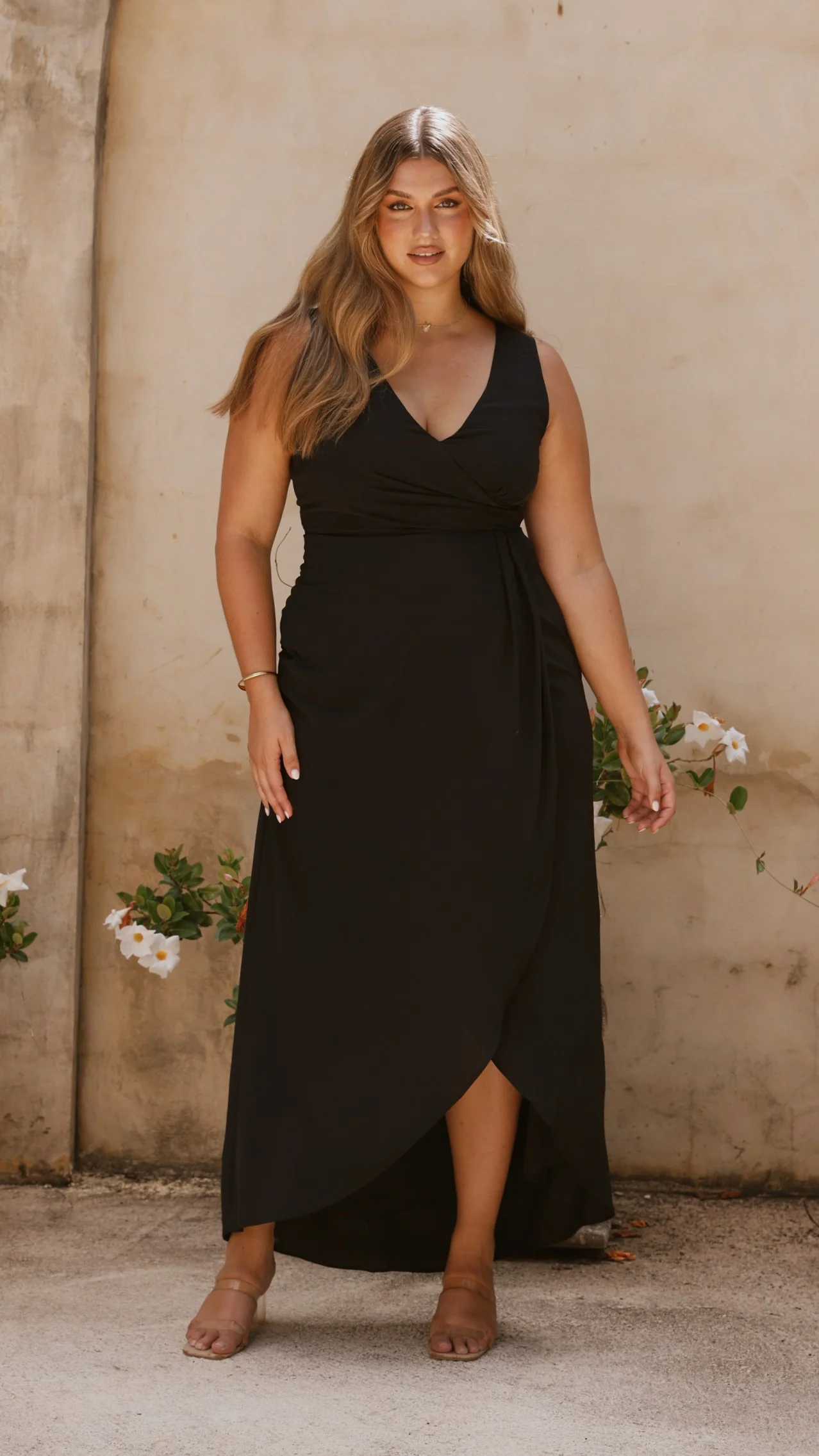 Pamela V Neck Maxi Dress - Black