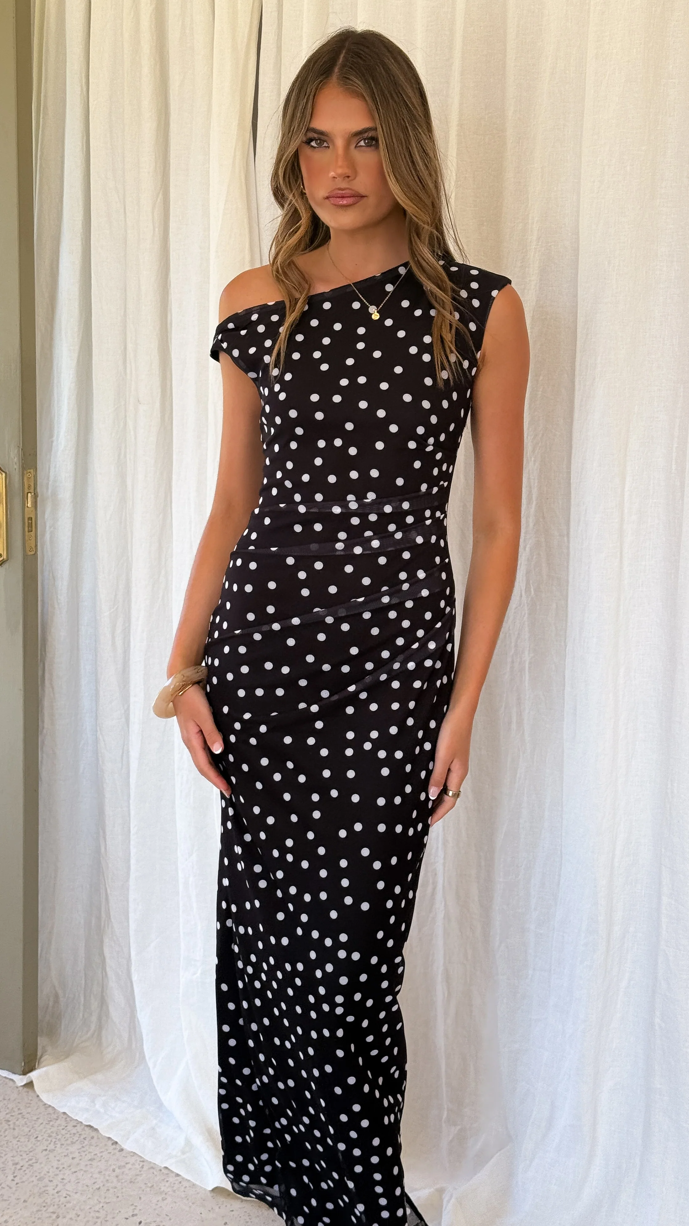 Lilani Maxi Dress - Black/White Polka Dot