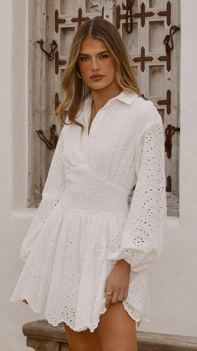 Brittney Long Sleeve Mini Dress - White