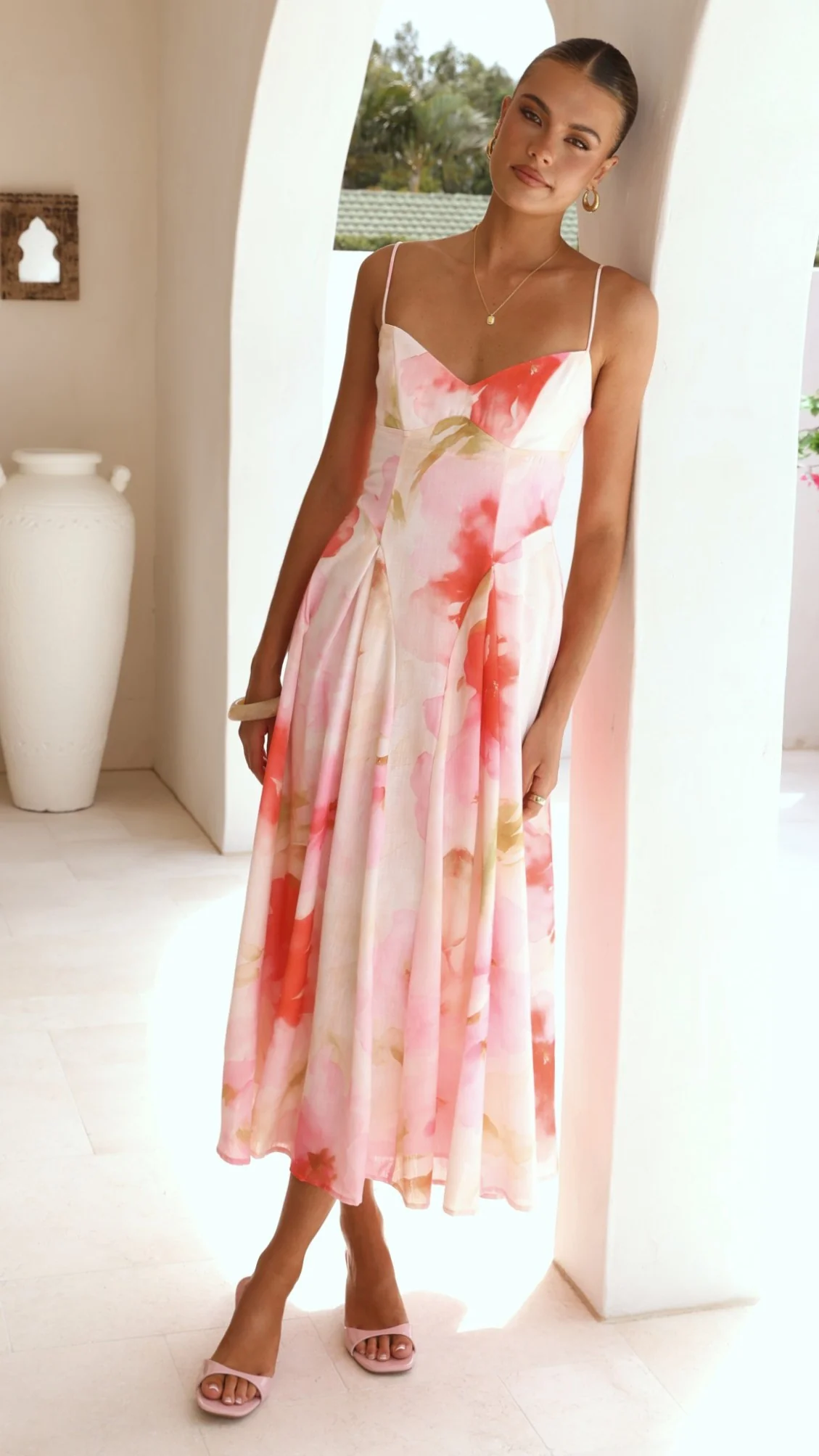 Raya Midi Dress - Pink Floral