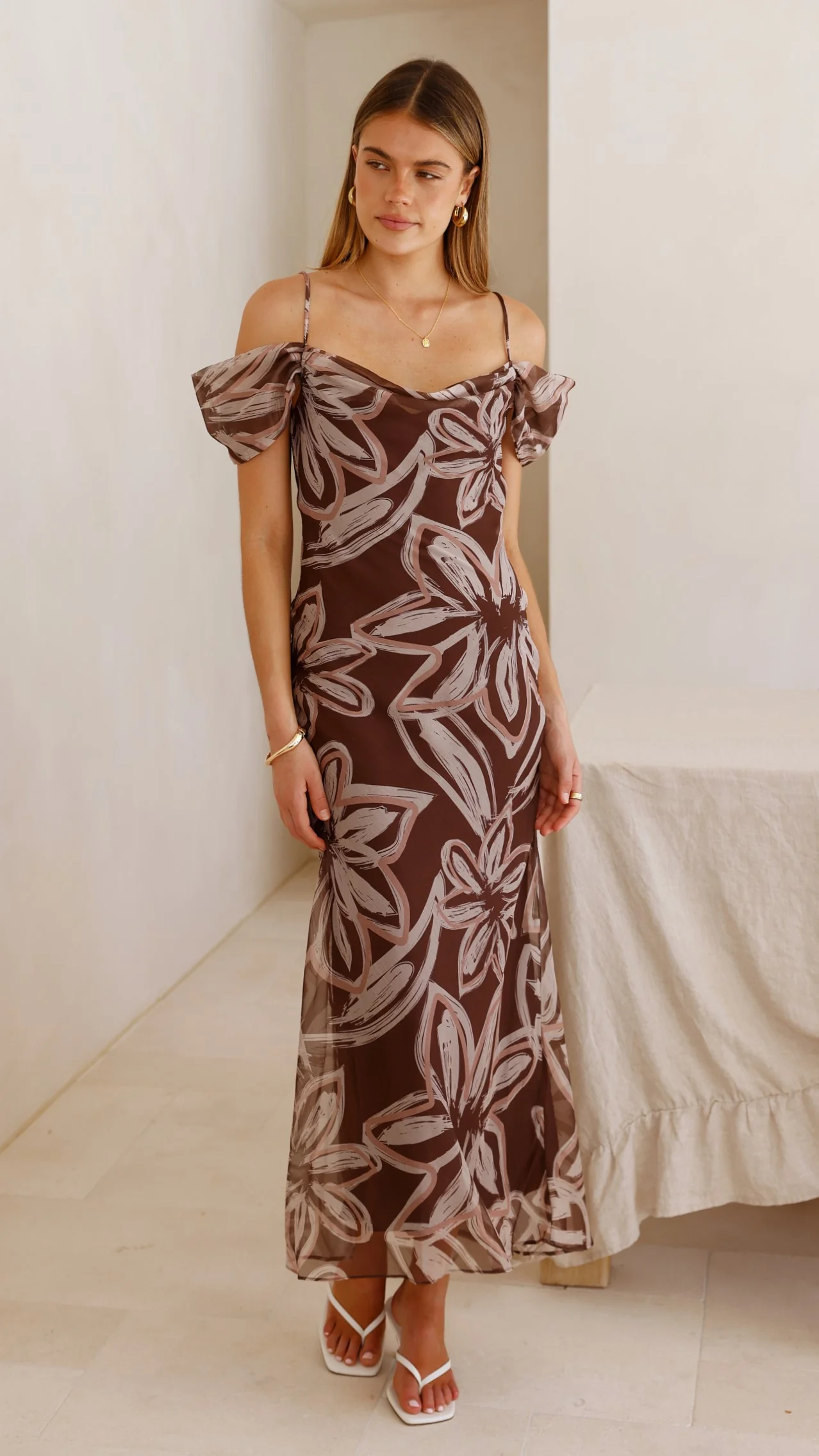 Adrianna Midi Dress - Brown Floral