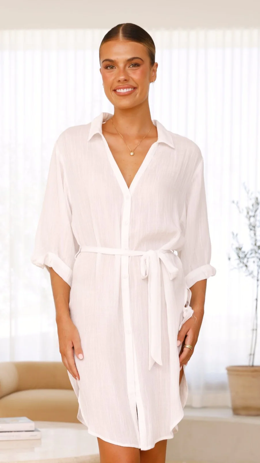 Vesper  Button Down Beach Cover Up  - White