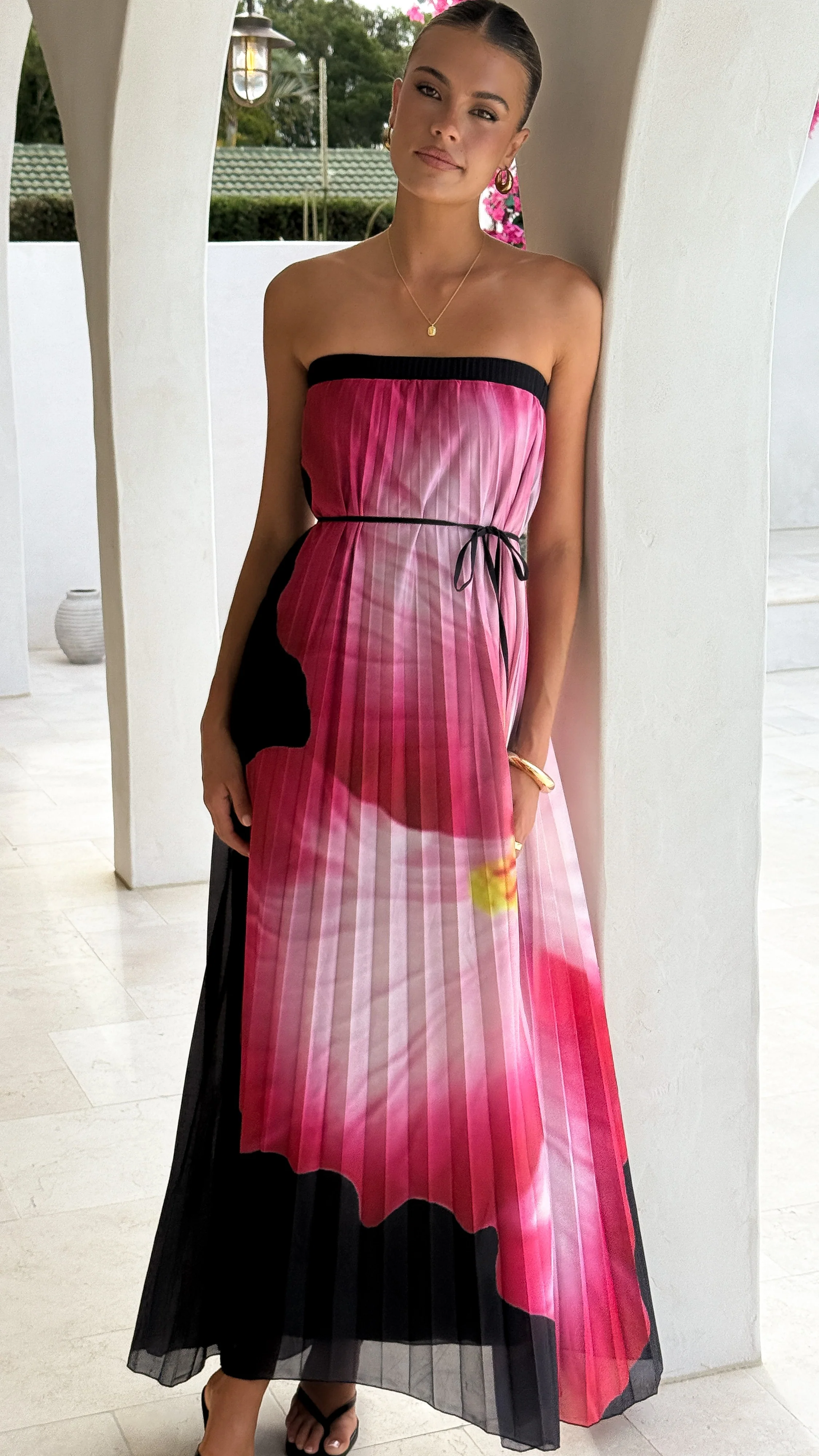 Neve Strapless Maxi Dress - Black/Pink Floral