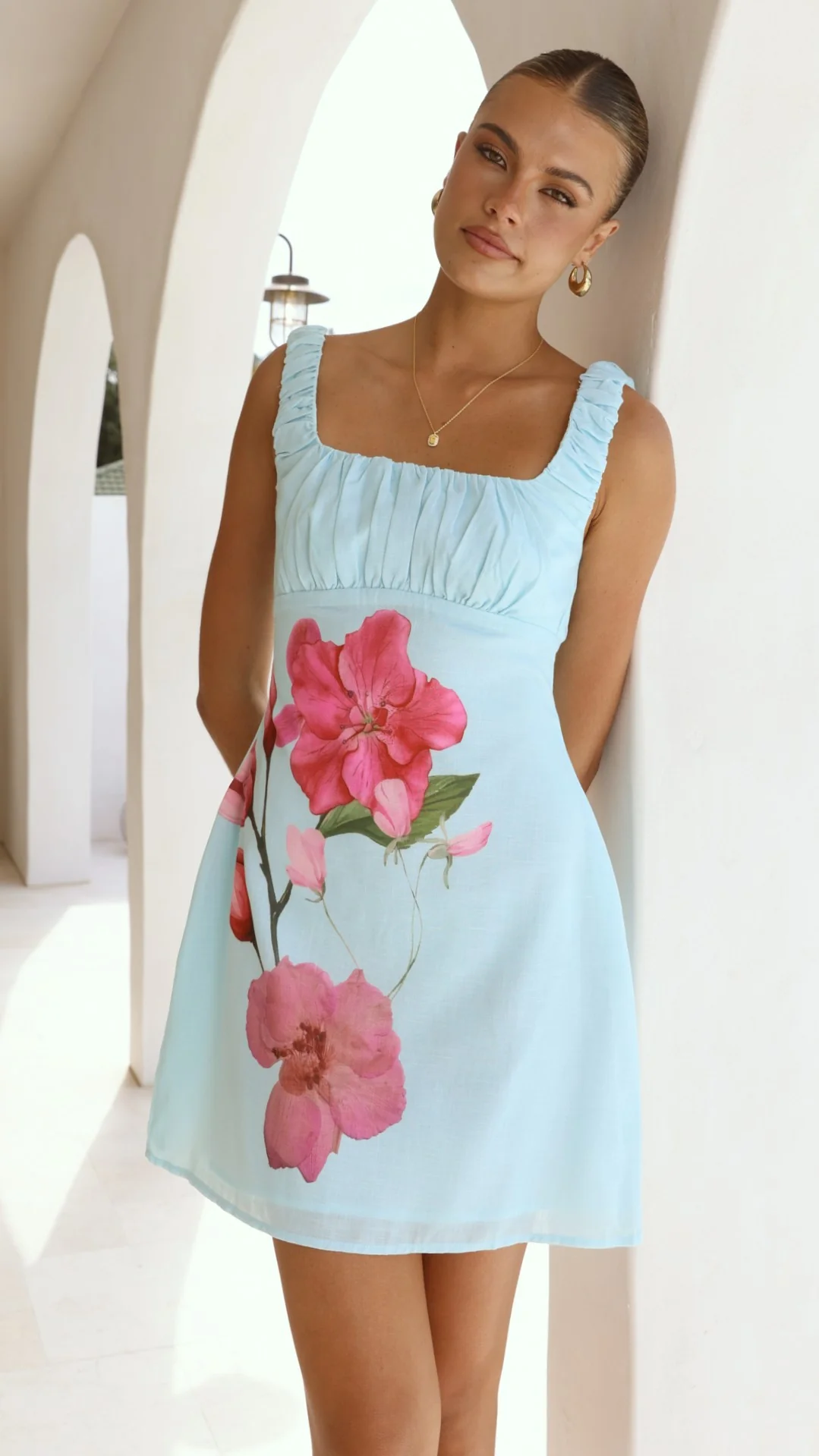 Adley Mini Dress - Blue/Pink Floral