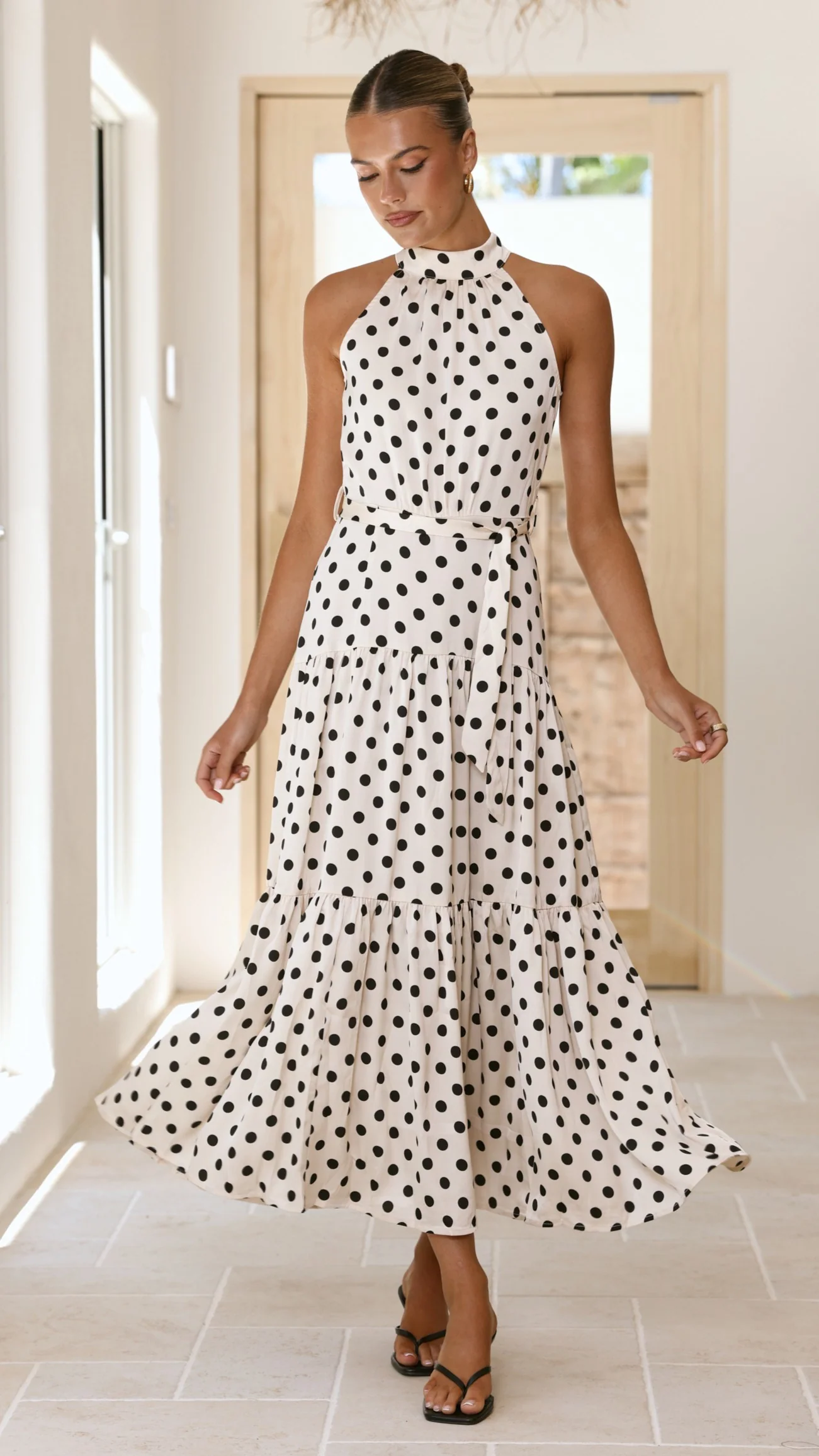 Dawson Maxi Dress - Cream / Black Polka Dot