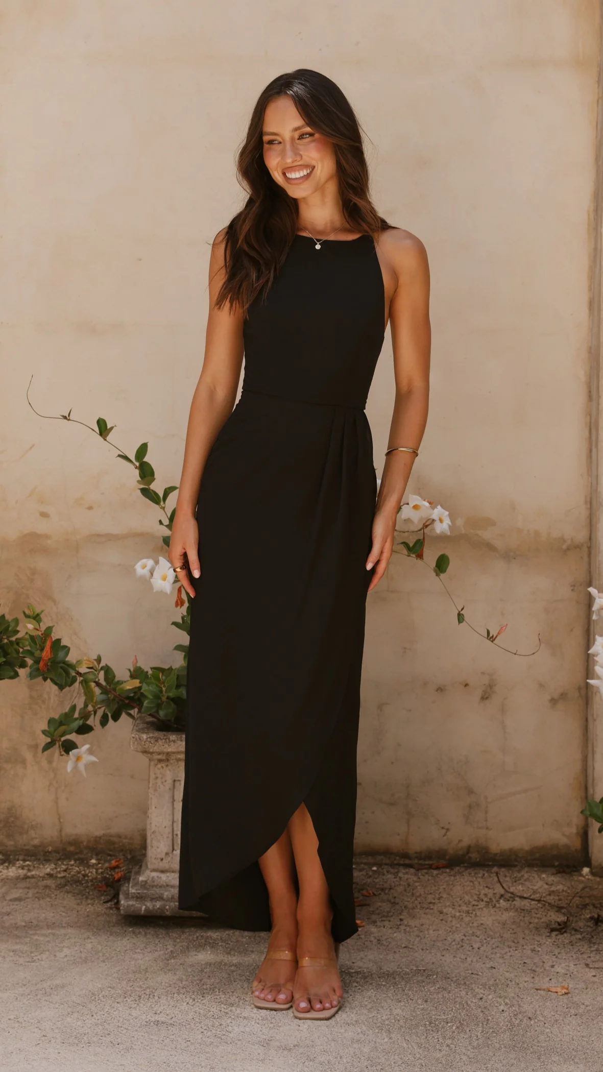 Genevieve Boat Neck Maxi Dress - Black