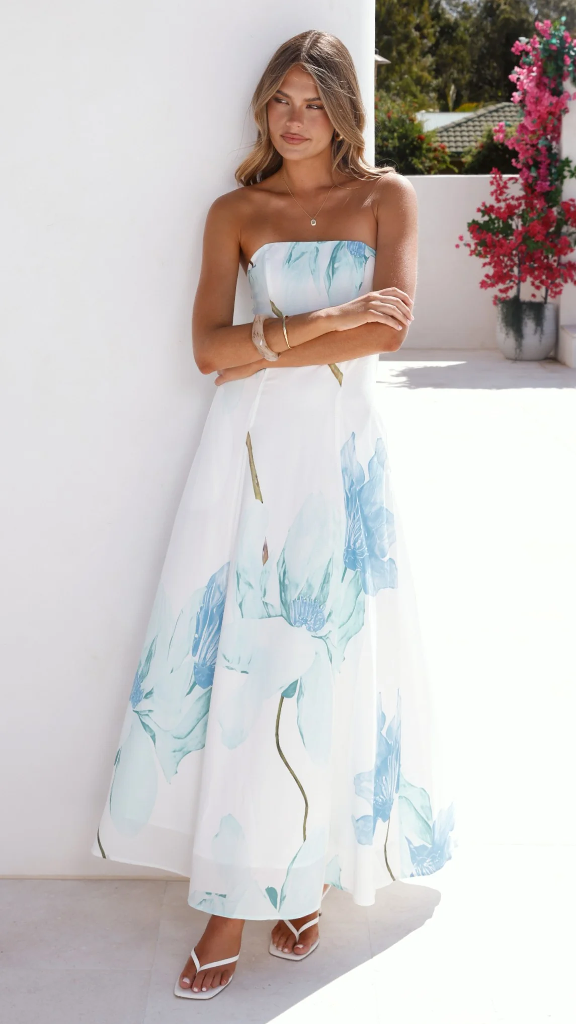 Lila Strapless Maxi Dress - Wildflower Blue